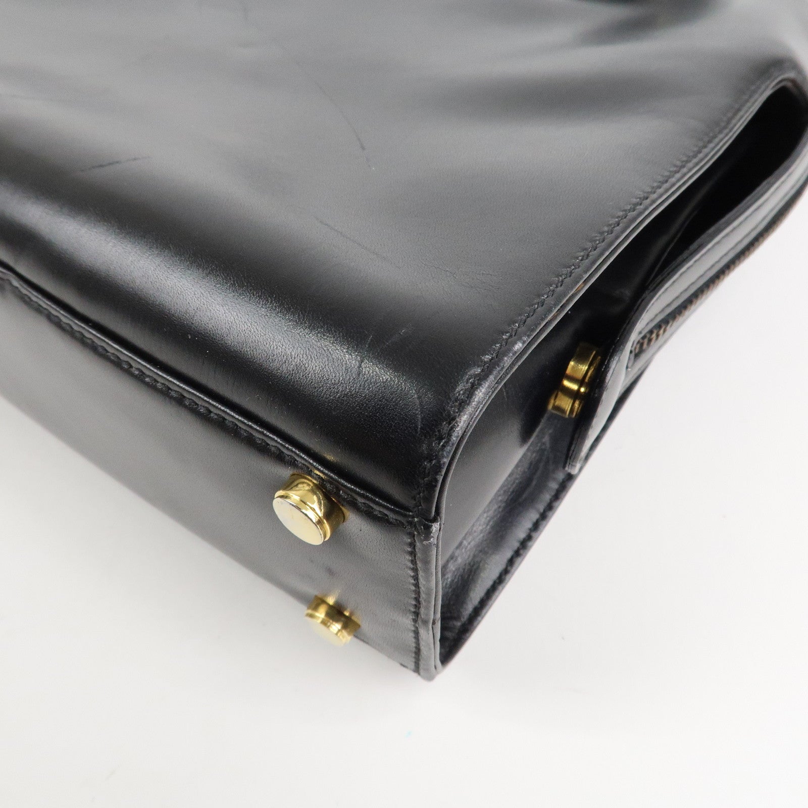 Ferragamo Leather 2Way Hand Shoulder Bag Black Gold HDW AK5644 Used