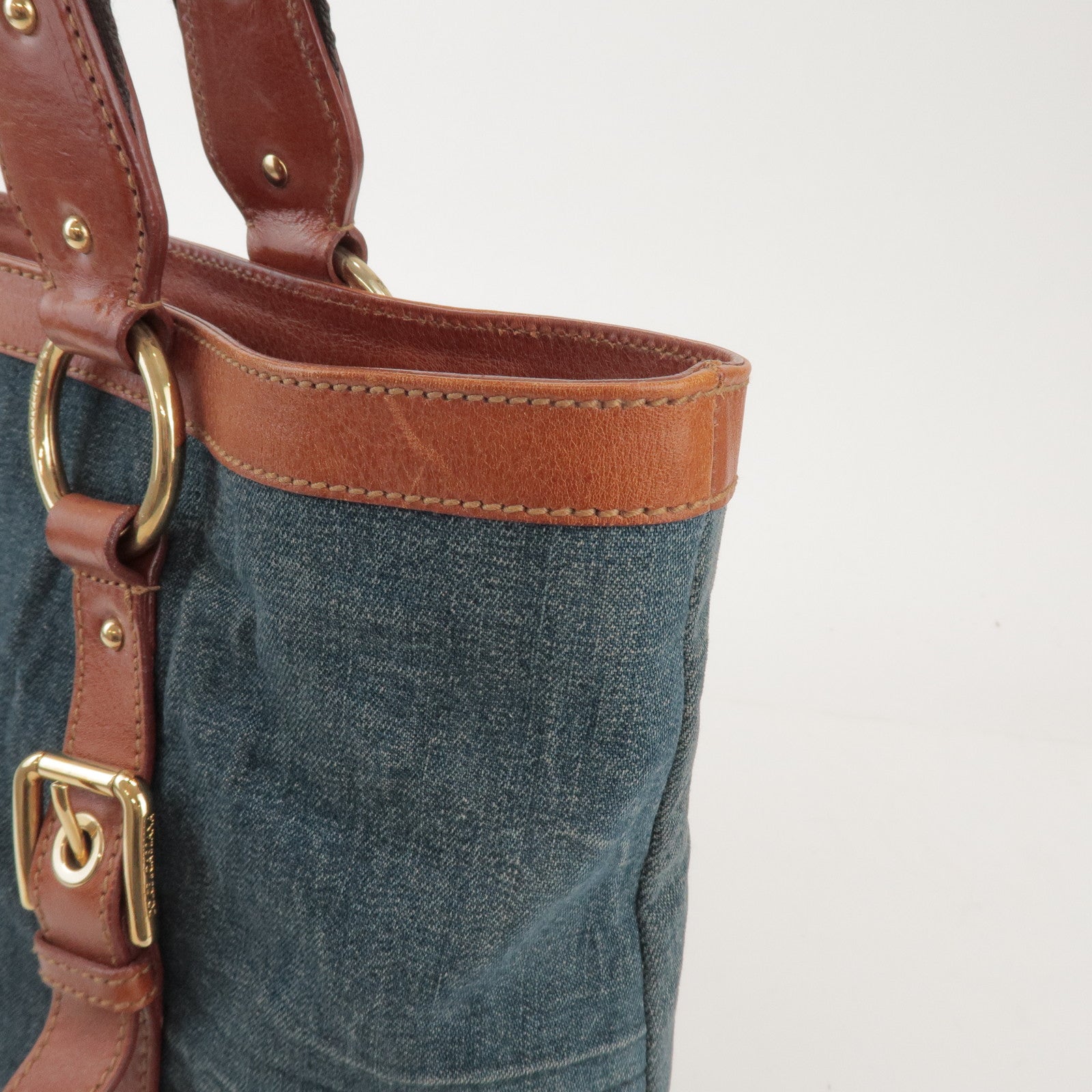 Dolce&Gabbana Denim Leather Tote Bag Shoulder Bag Denim Brown