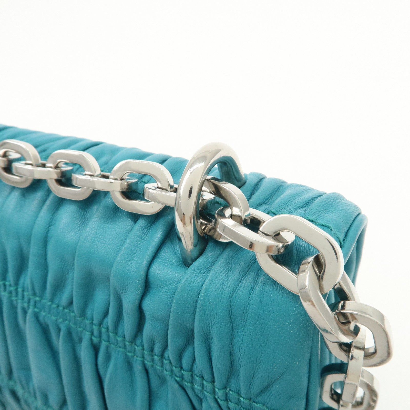 PRADA Nappa Gaufre Leather Chain Shoulder Bag Hand Bag Blue