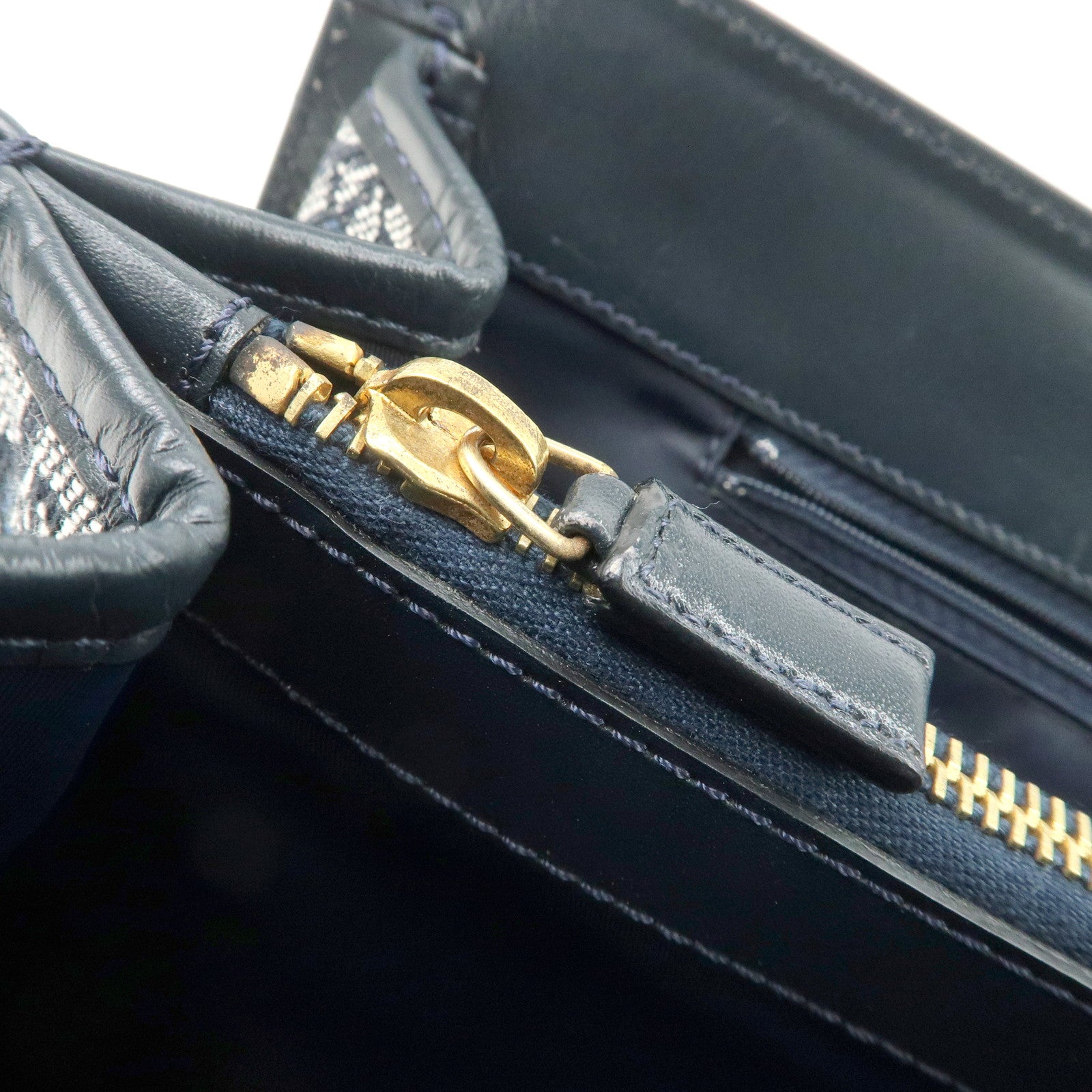 Christian Dior Trotter Canvas Leather Tote Bag Hand Bag Navy Used