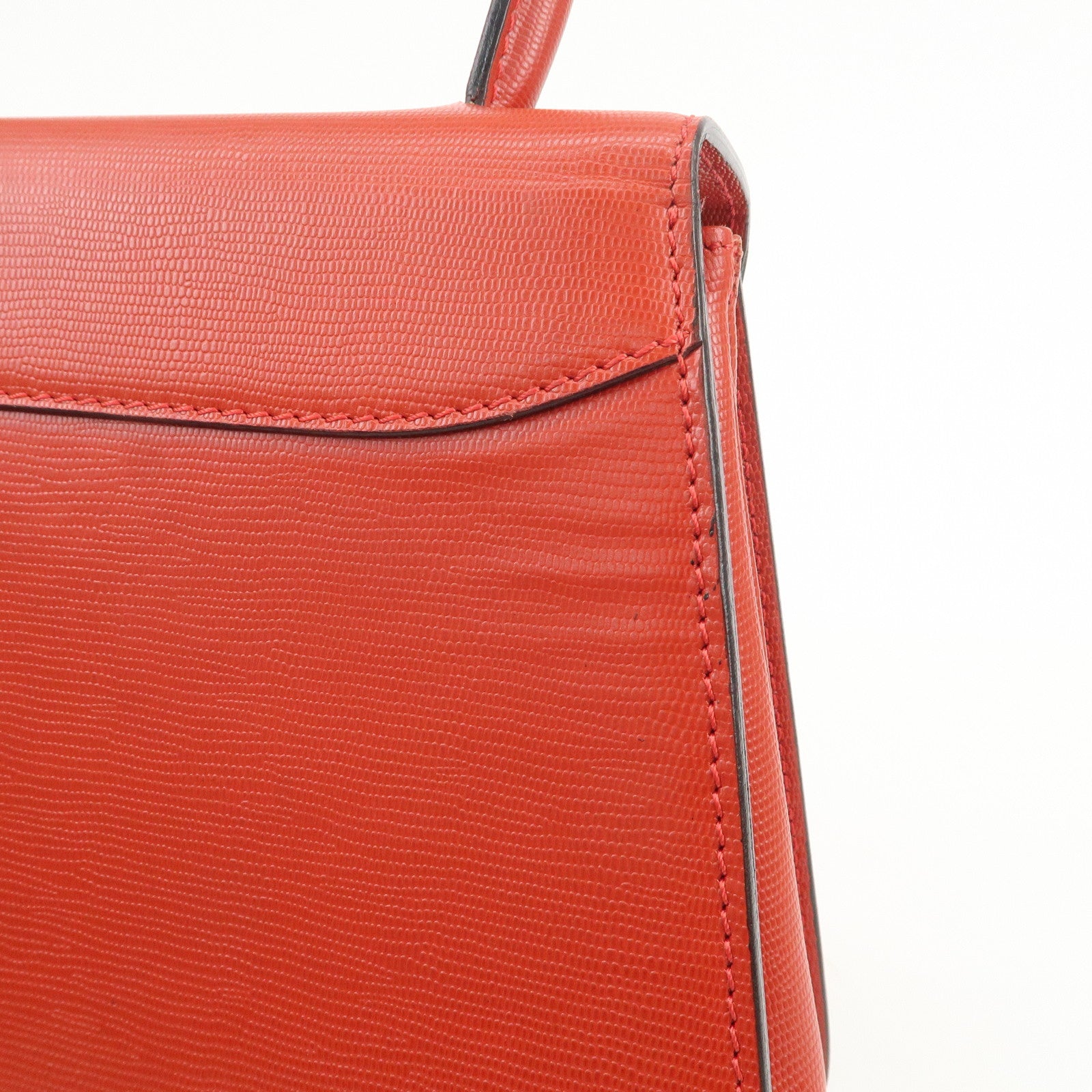 CELINE Logo Leather 2Way Bag Hand Bag Shoulder Bag Red Gold