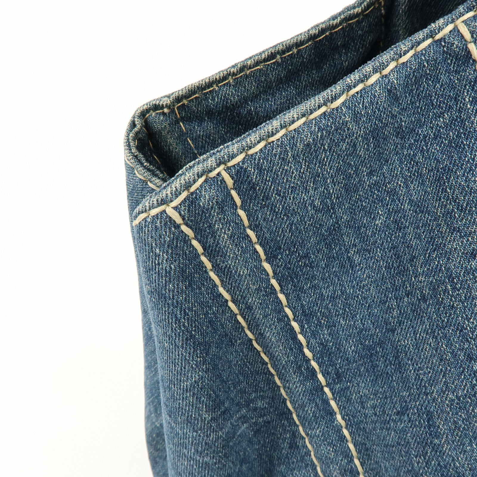 PRADA Logo Canapa Canvas Denim Large Tote Hand Bag Blue BN1872