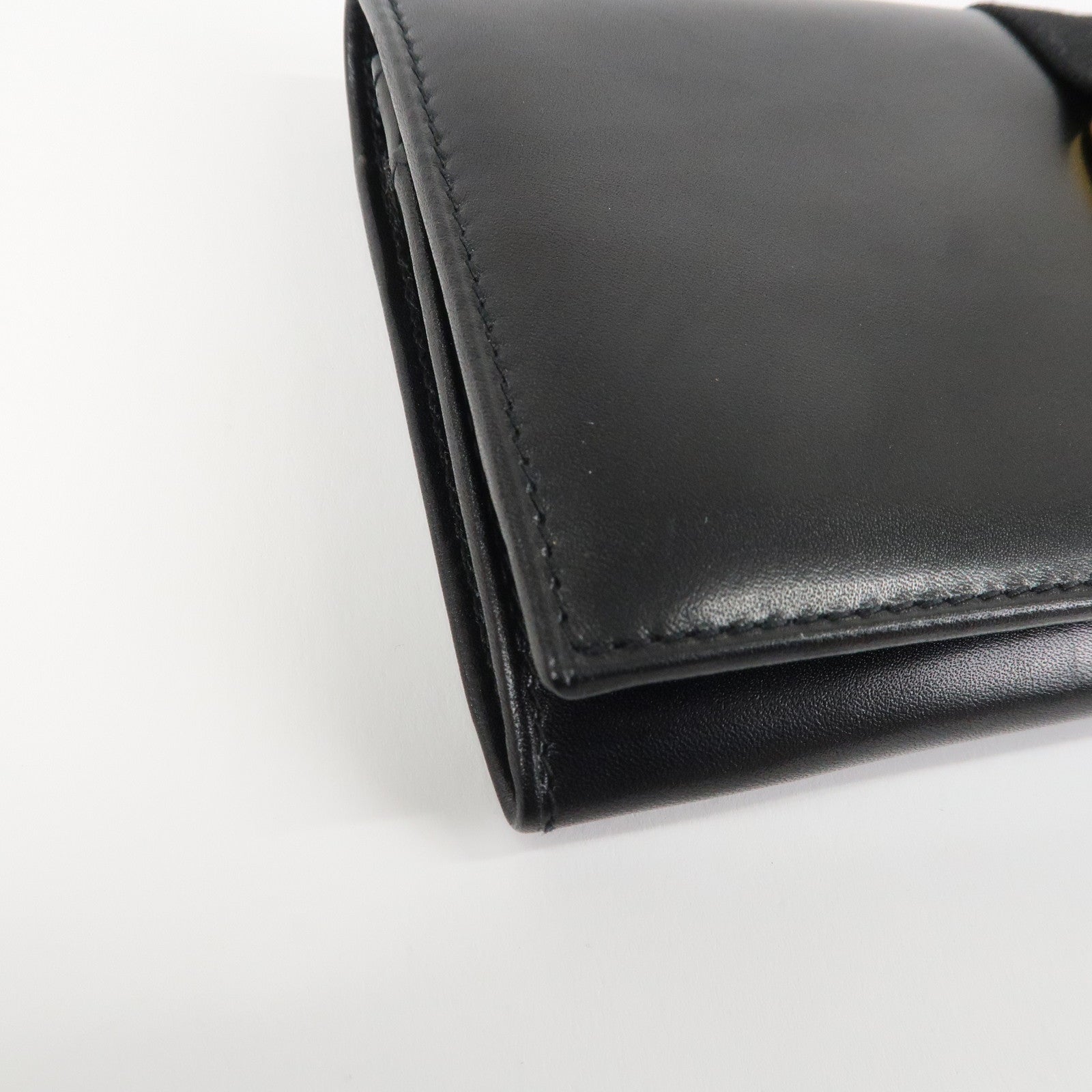 Ferragamo Vara Ribbon Leather Bi-fold Long Wallet Black Gold HDW Used
