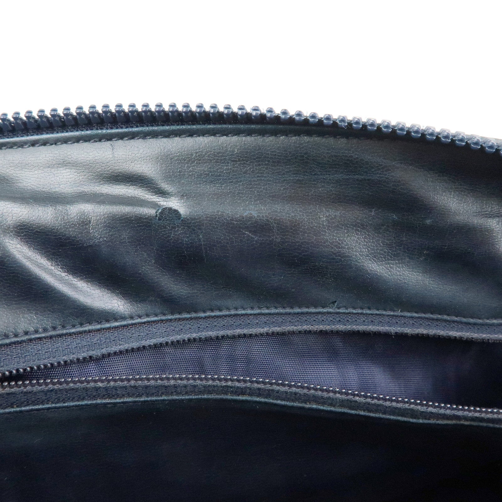 CELINE Macadam Leather Suede Hand Bag Boston Bag Navy