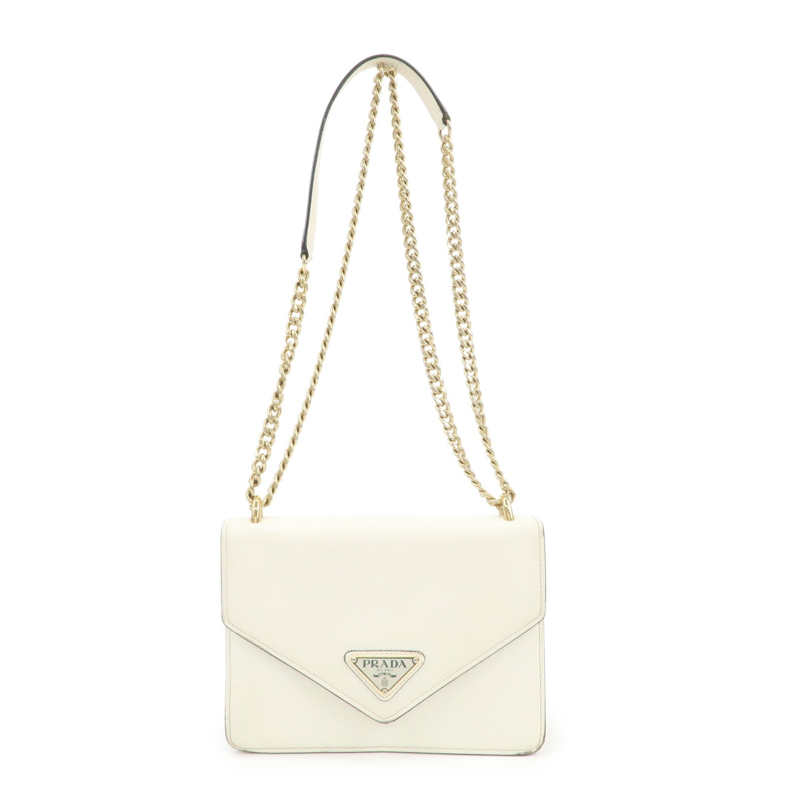 PRADA Triangle Logo Saffiano Leather Chain Shoulder Bag 1BD200