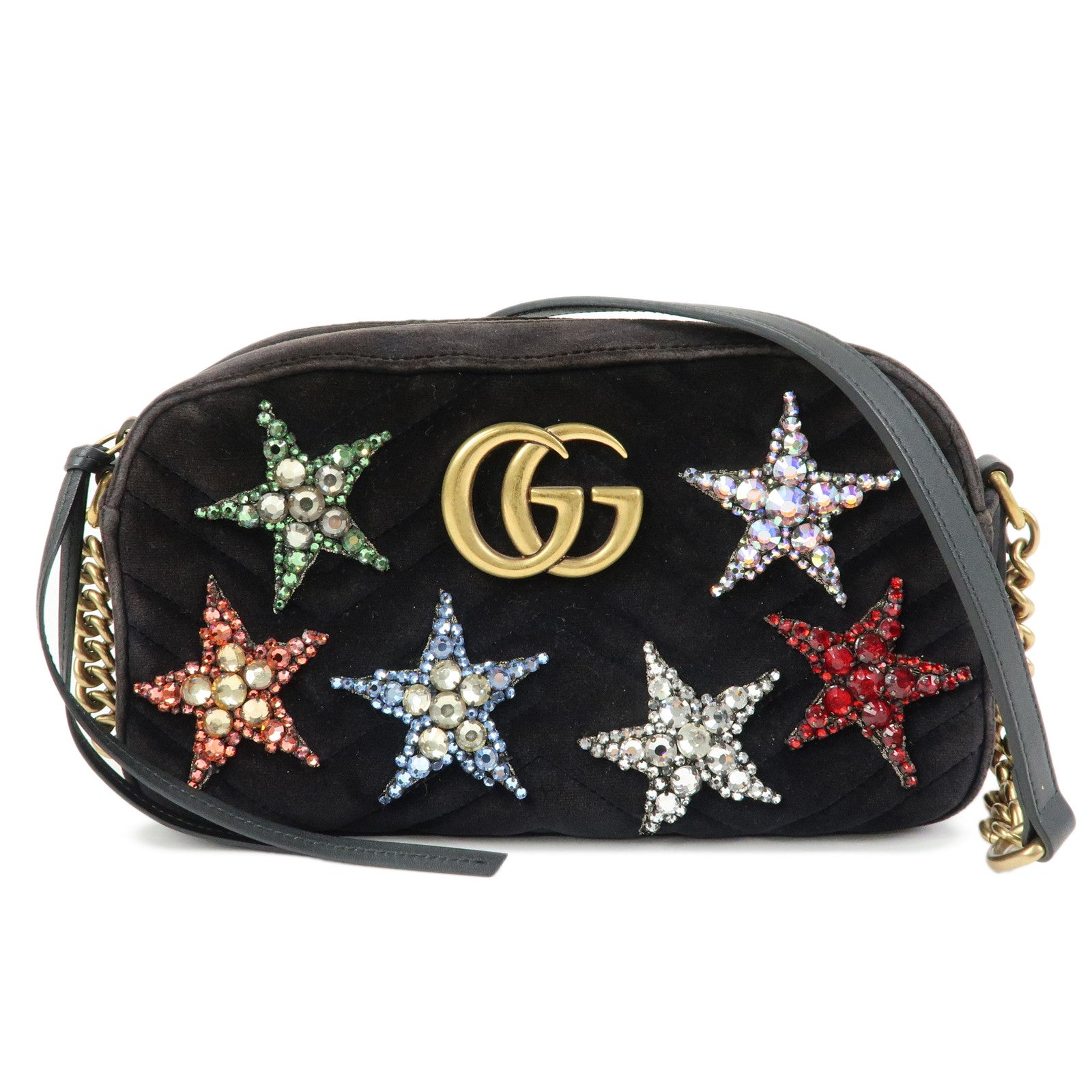 GUCCI GG Marmont Velvet Leather StarMotif Bijou Shoulder Bag 447632