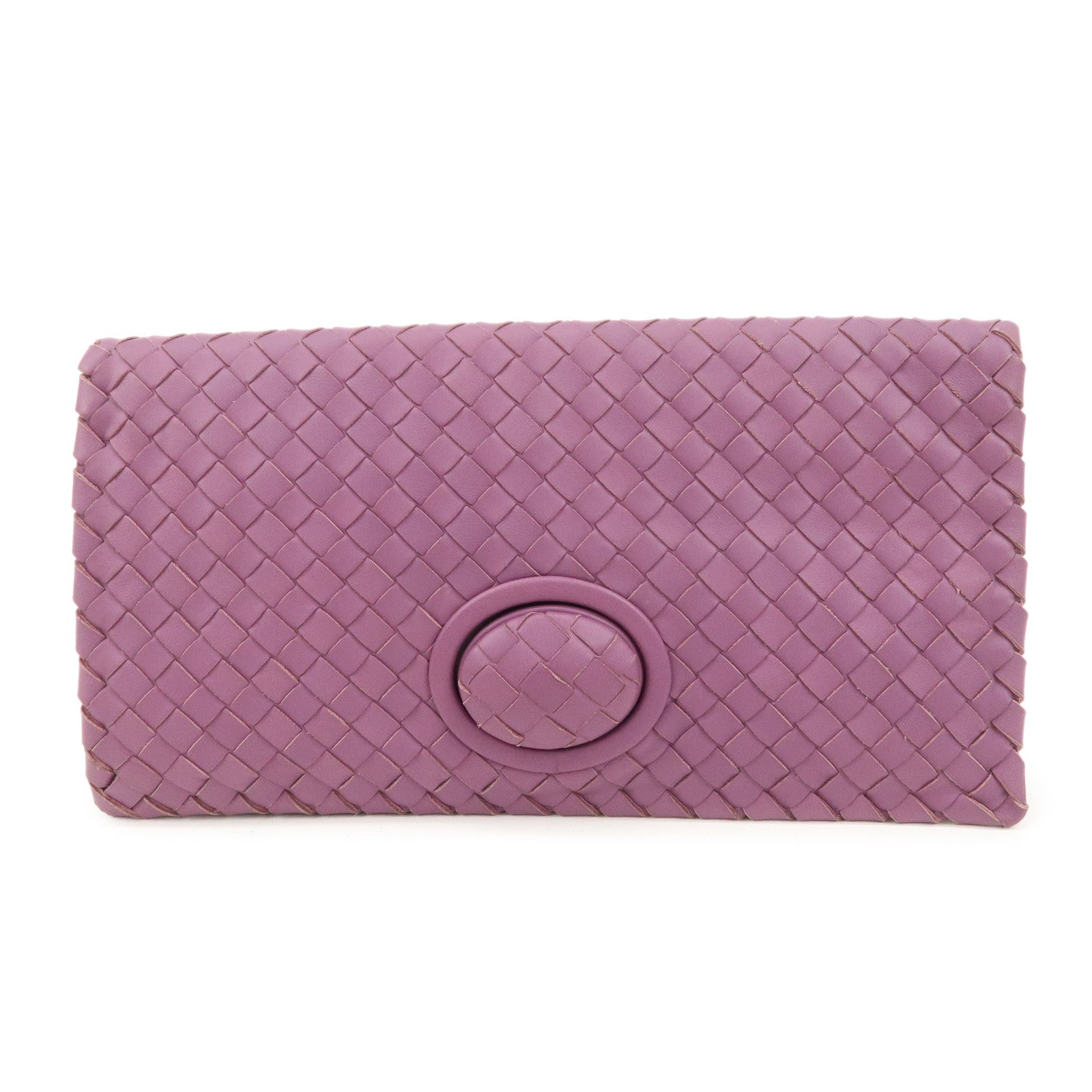 BOTTEGA VENETA Intrecciato Leather Clutch Bag Purple Used