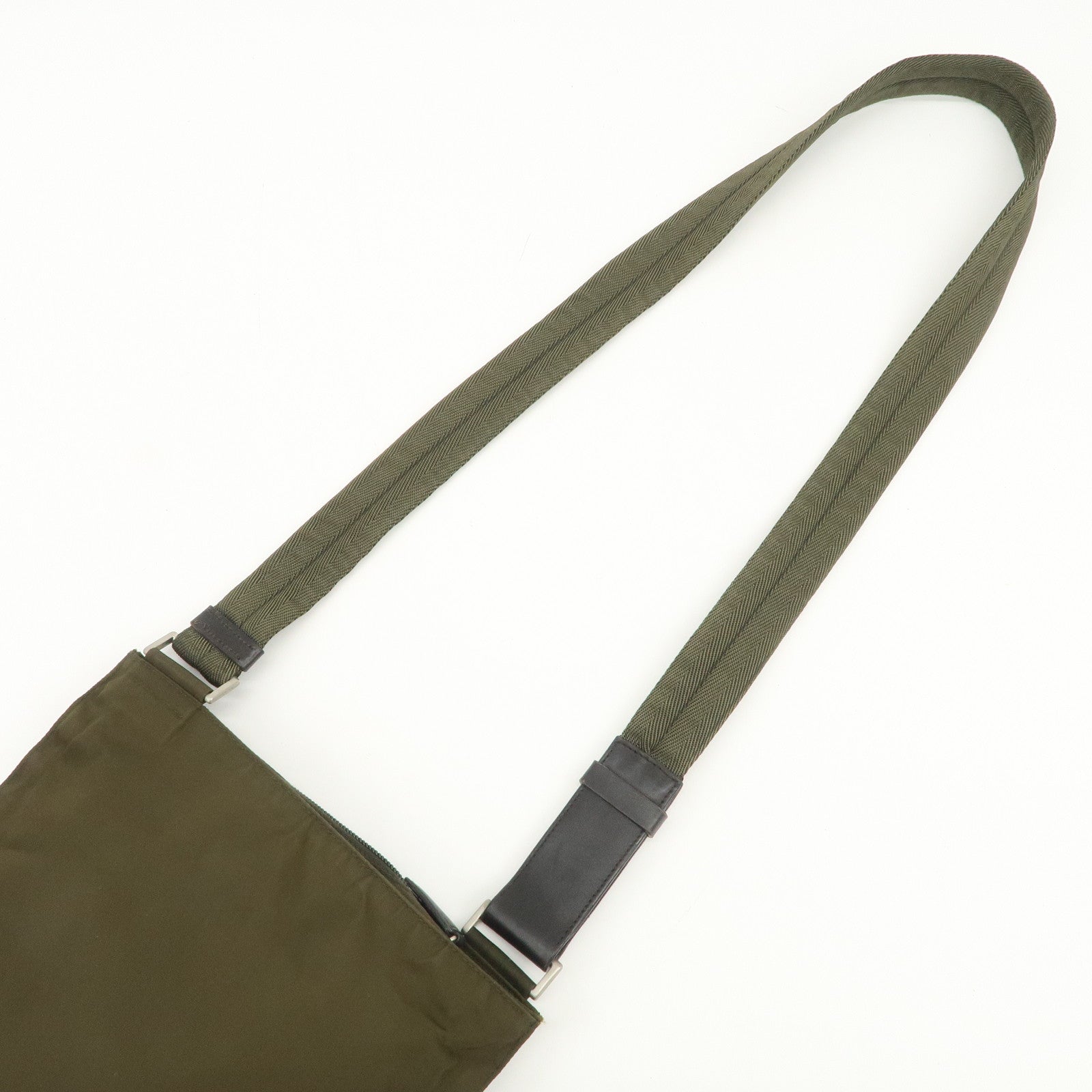 PRADA Logo Nylon Leather Shoulder Bag Crossbody Bag Khaki Black