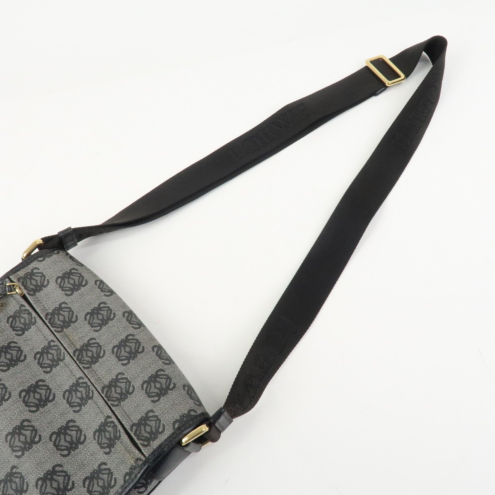LOEWE Repeat Anagram PVC Leather Shoulder Bag Crossbody Bag Black