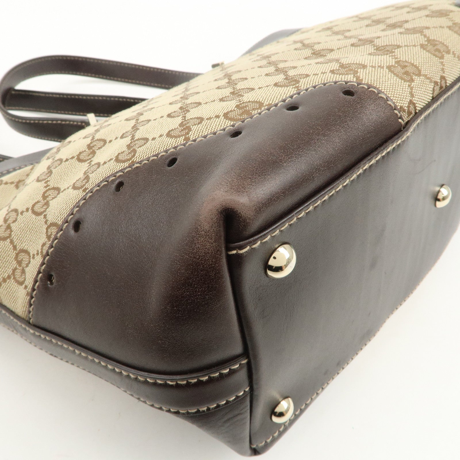 GUCCI GG Canvas Leather Tote Bag Hand Bag Brown Beige 145993