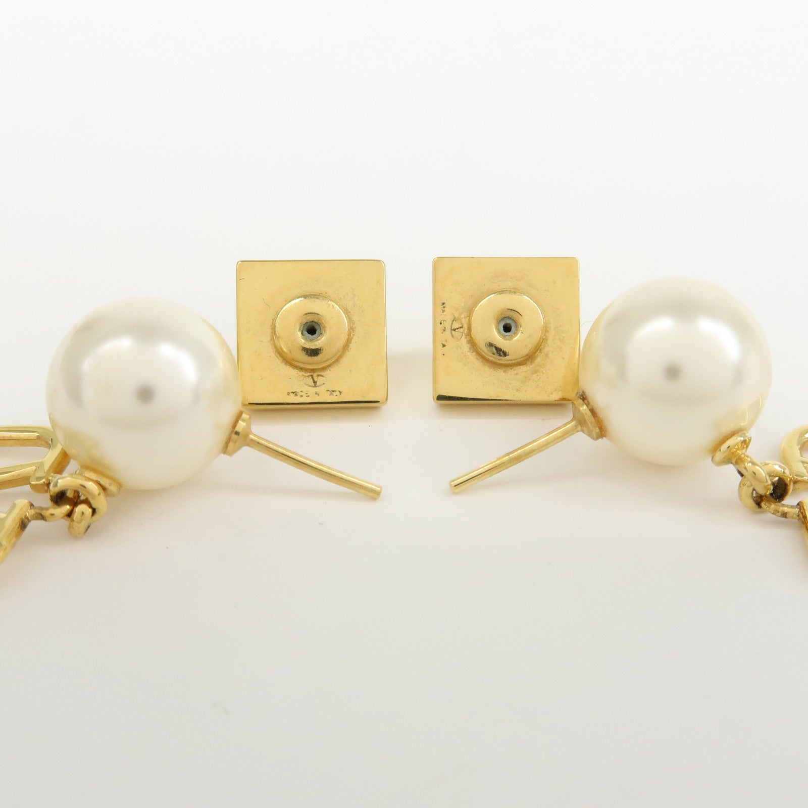 VALENTINO Metal Plastic Pearl Earrings Gold