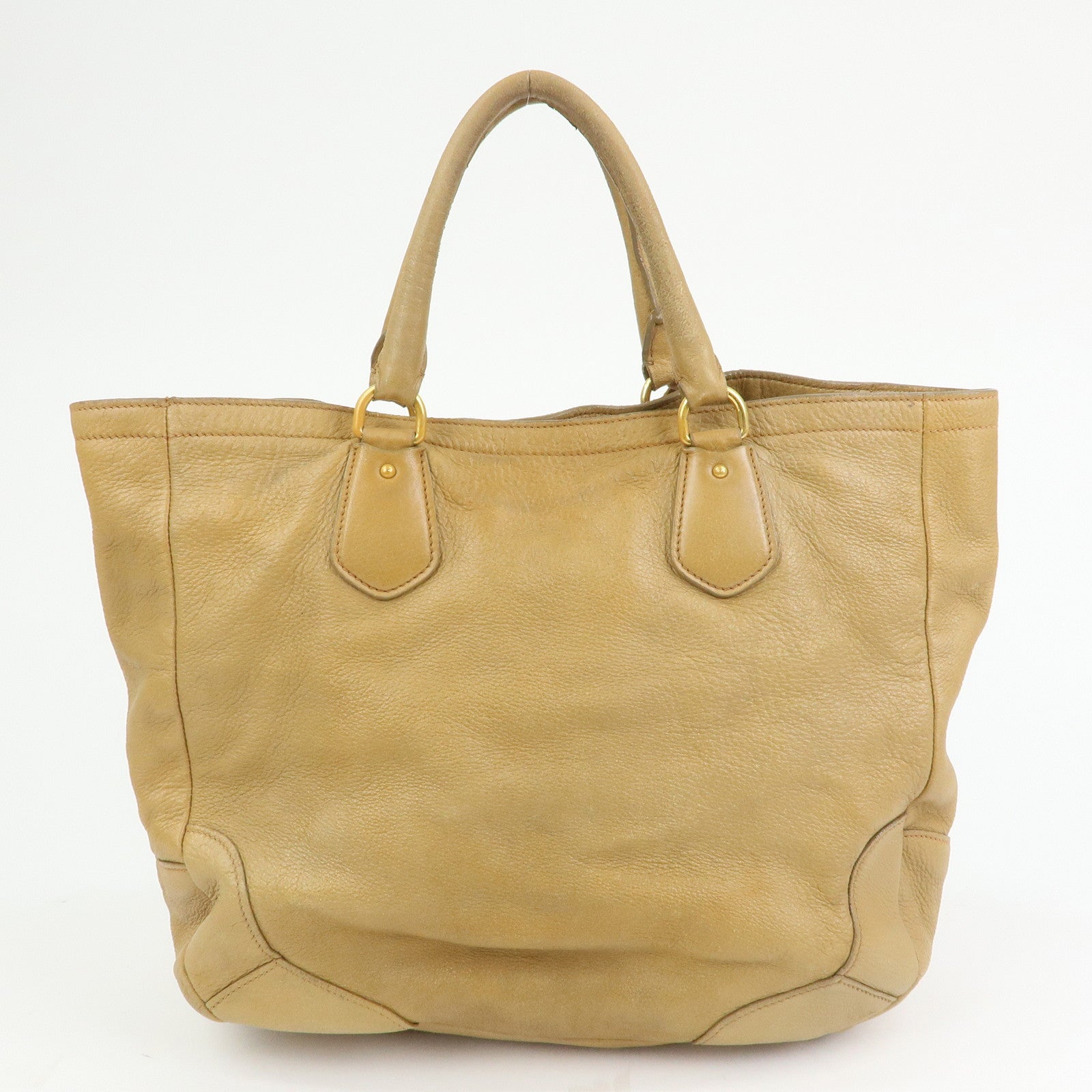 PRADA Calf Leather 2Way Bag Hand Bag Shoulder Bag Beige