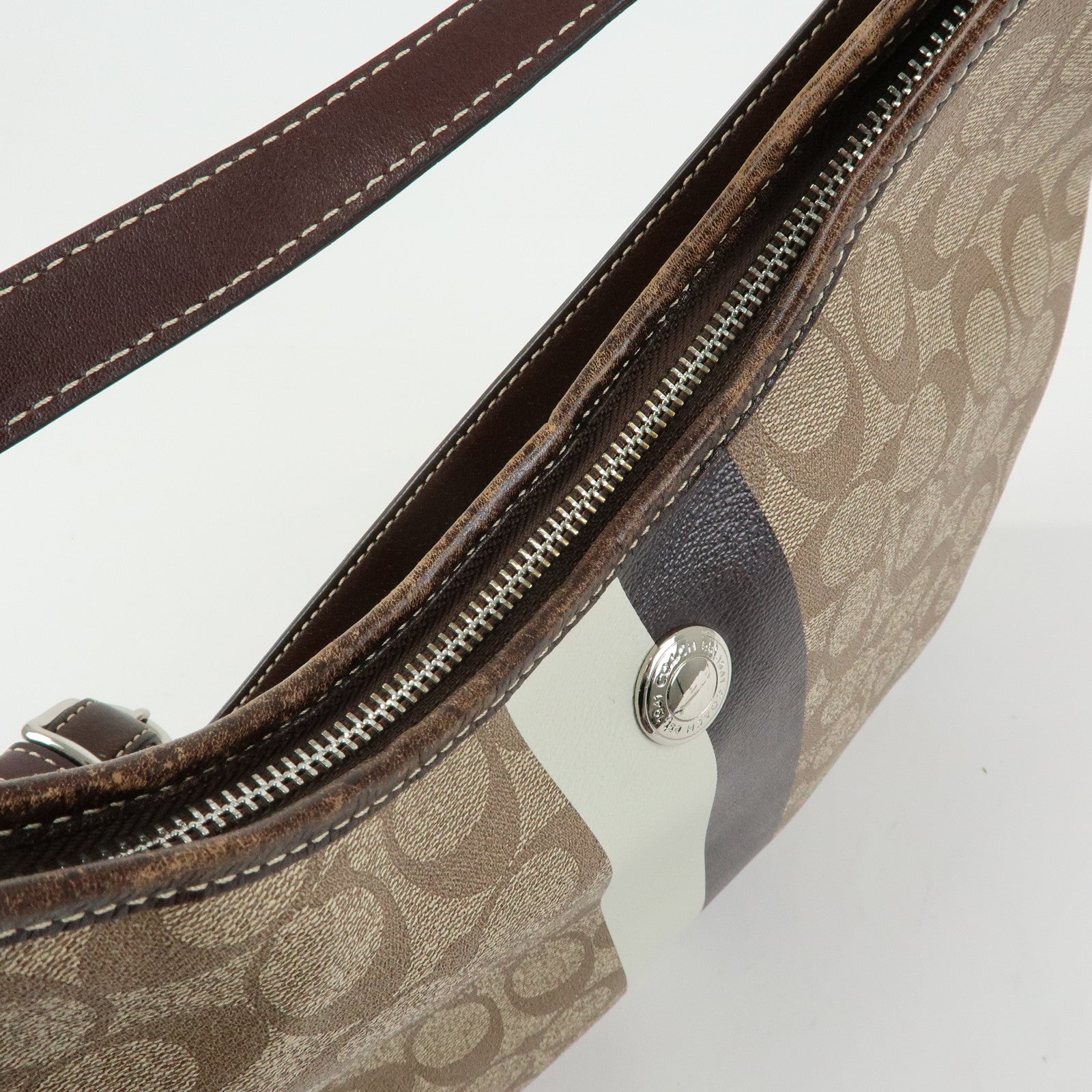 COACH Signature Set of 2 Canvas Leather Shoulder Bag Brown White