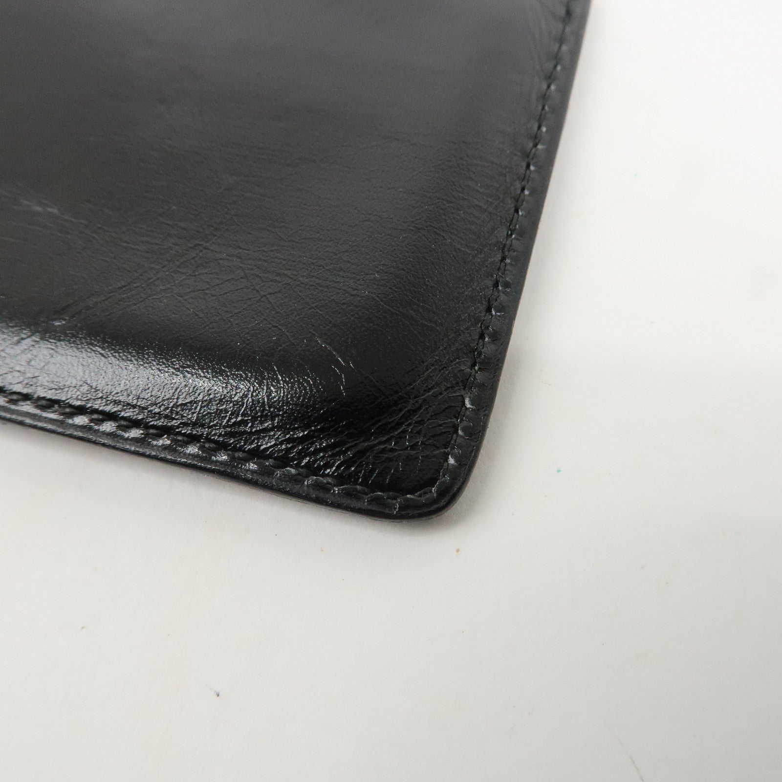 HERMES Leather □T Stamped Card Case Balck Gold Used