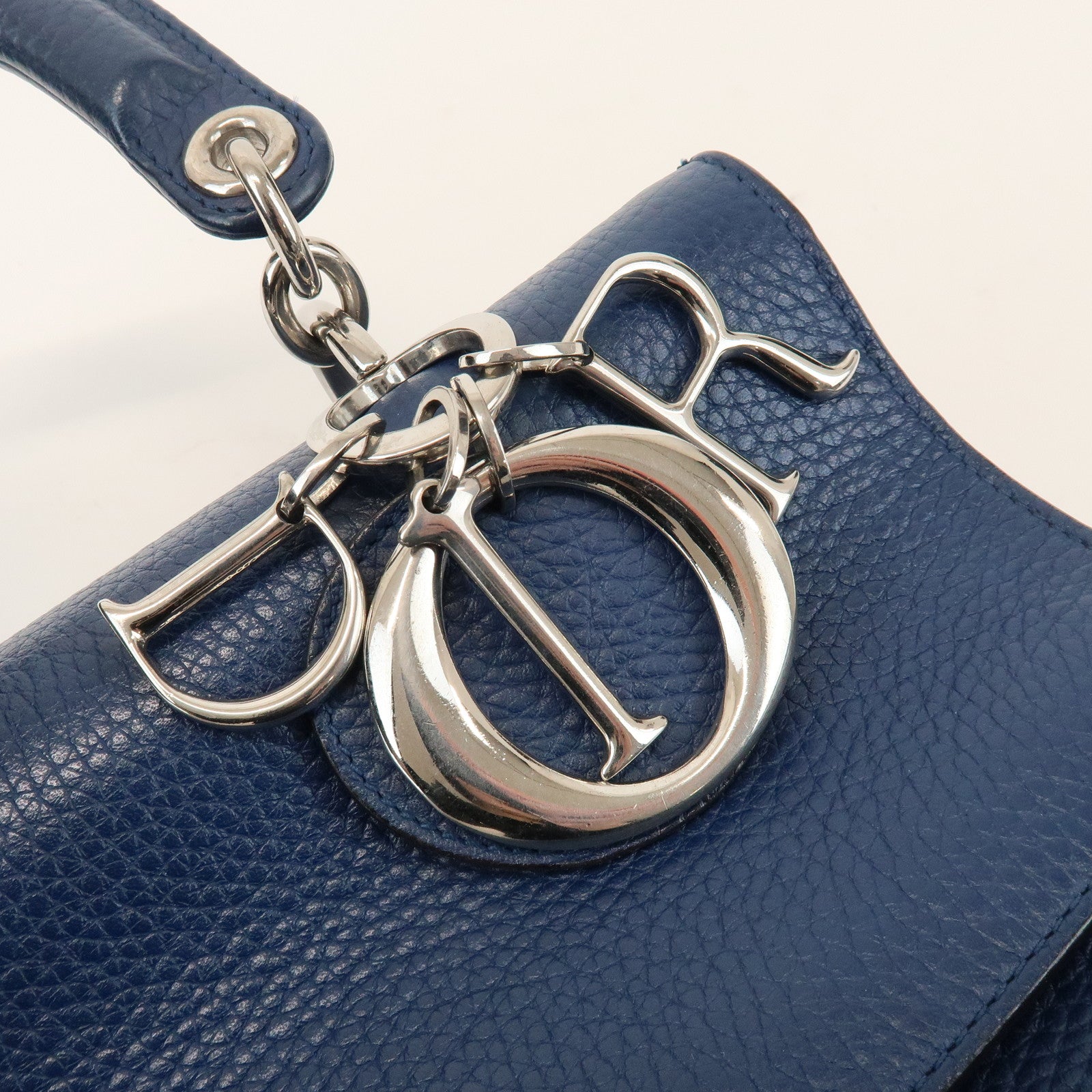 Christian Dior 2Way Leather Hand Bag Top Handle Bag Blue