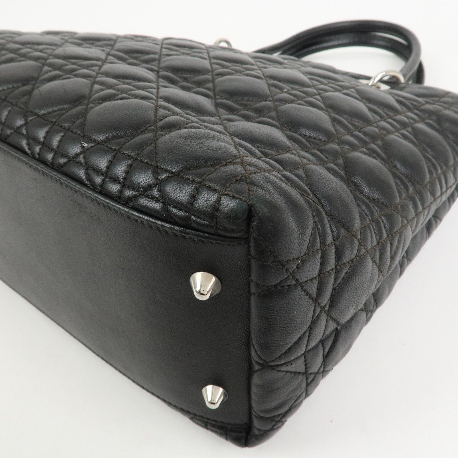 Christian Dior Lady Dior Cannage Leather Tote Bag Hand Bag Black