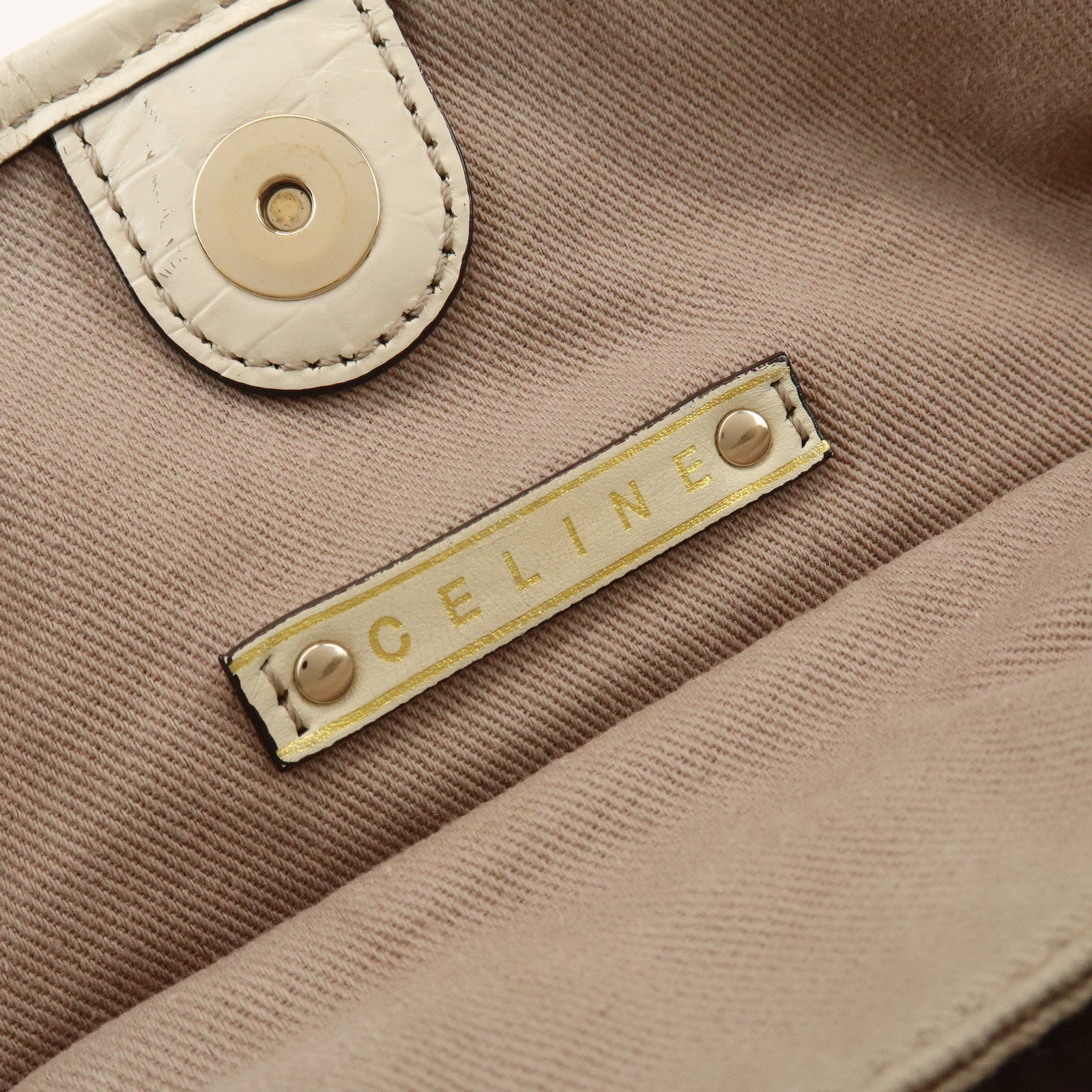 CELINE Macadam Bittersweet Canvas Leather Shoulder Bag Beige Ivory