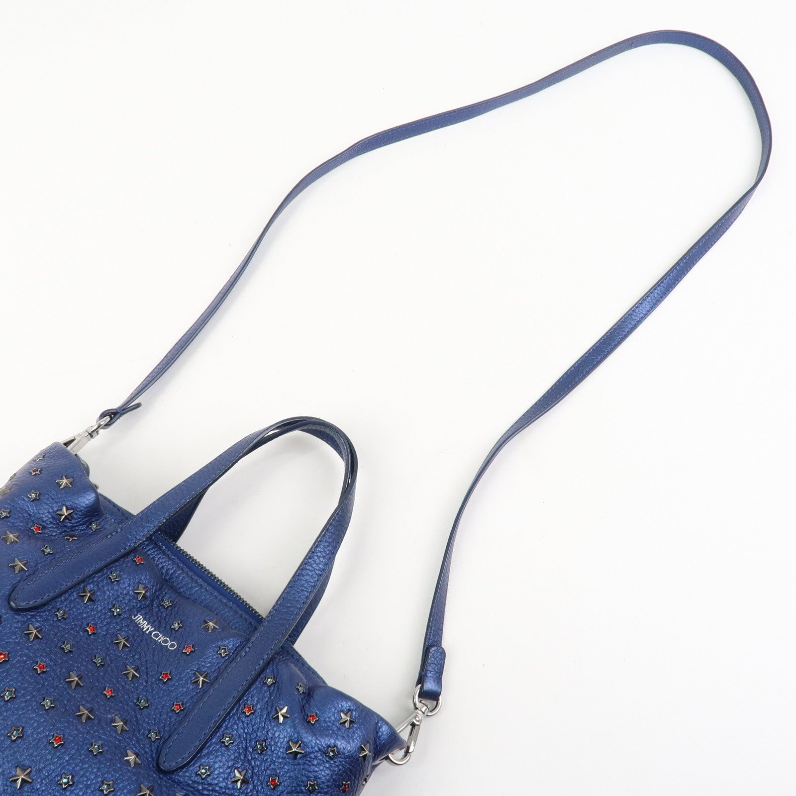 JIMMY CHOO Leather MINISARA 2Way Bag Hand Bag Shoulder Bag Blue