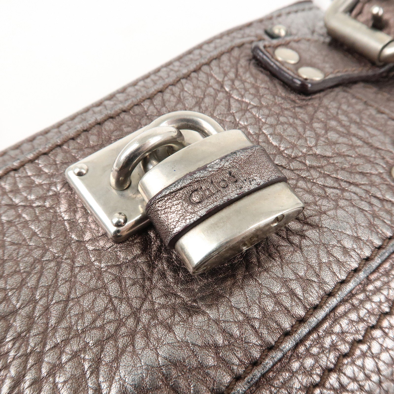 Chloe Paddington Leather Mini Bag Pouch Metallic Silver Used