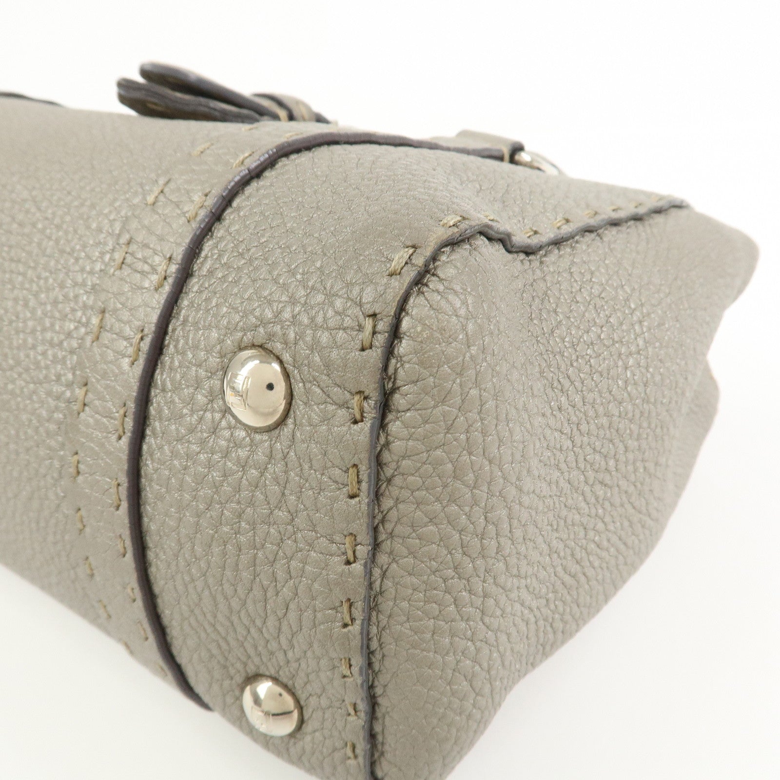 FENDI Seleria Mini Linda Leather Hand Shoulder Bag Greige 8BR486