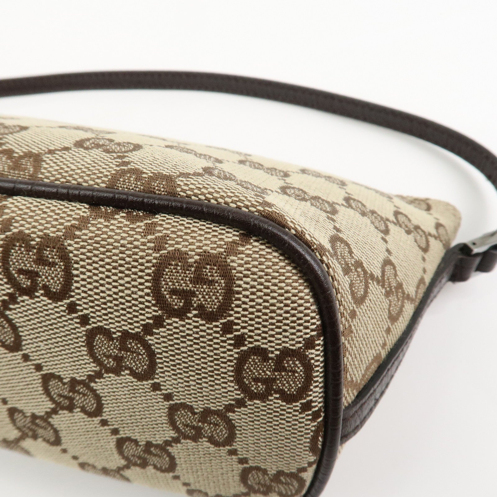 GUCCI Boat Bag GG Canvas Leather Hand Bag Brown 07198