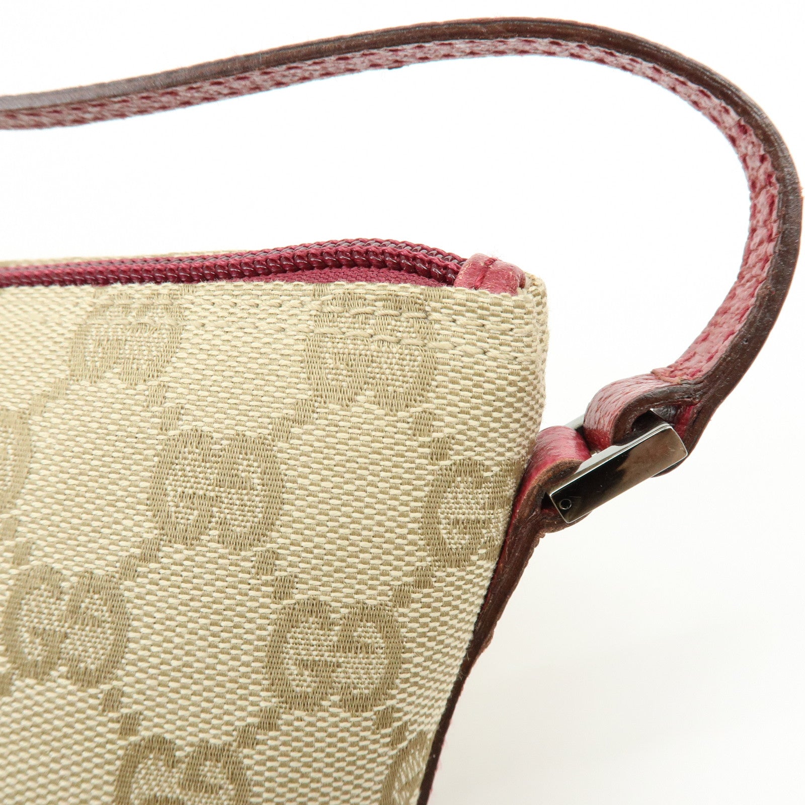 GUCCI Boat Bag GG Canvas Leather Hand Bag Beige Pink 07198