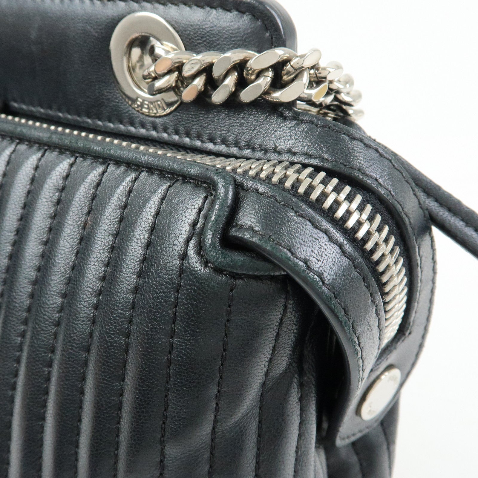 FENDI Dotcom Leather 2Way Bag Hand Bag Shoulder Bag Black 8BN299