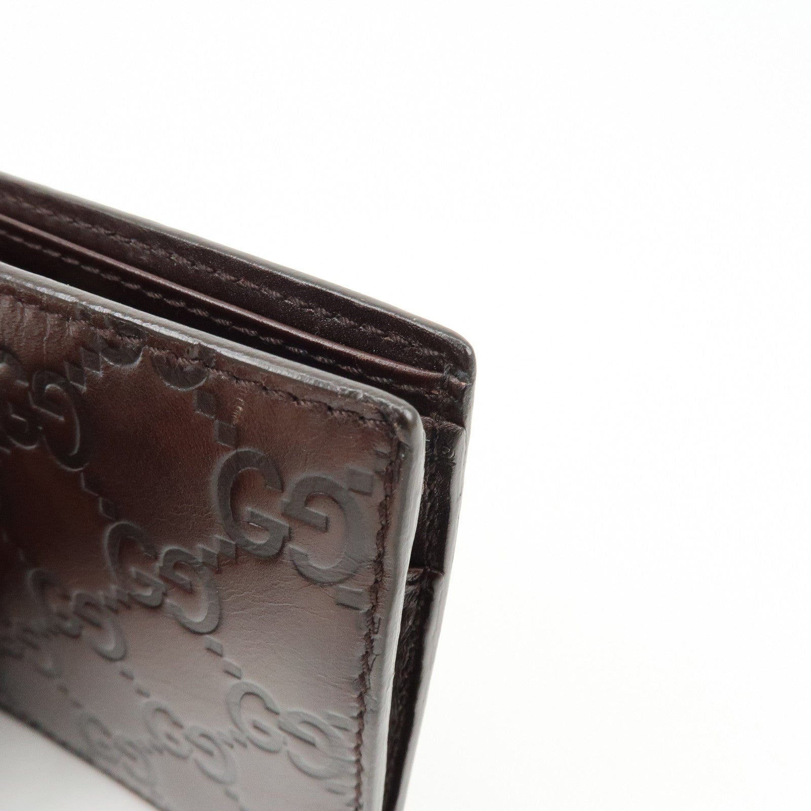GUCCI Guccissima Leather Bi-fold Compact Wallet Dark Brown 146223
