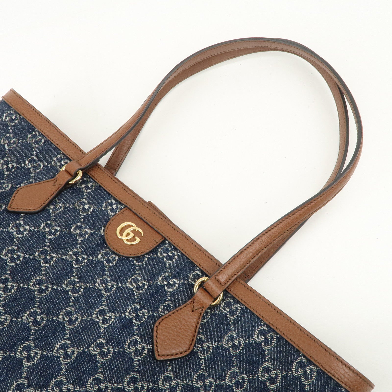 GUCCI Ophidia GG Monogram Denim Leather Medium Tote Bag Blue 631685