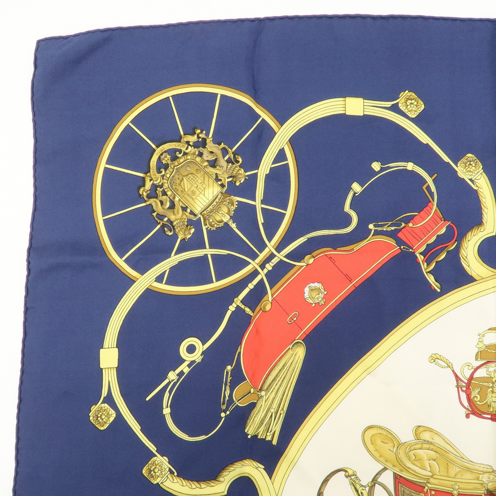 HERMES Carre 90 Silk 100% Scarf SPRINGS Navy Gold