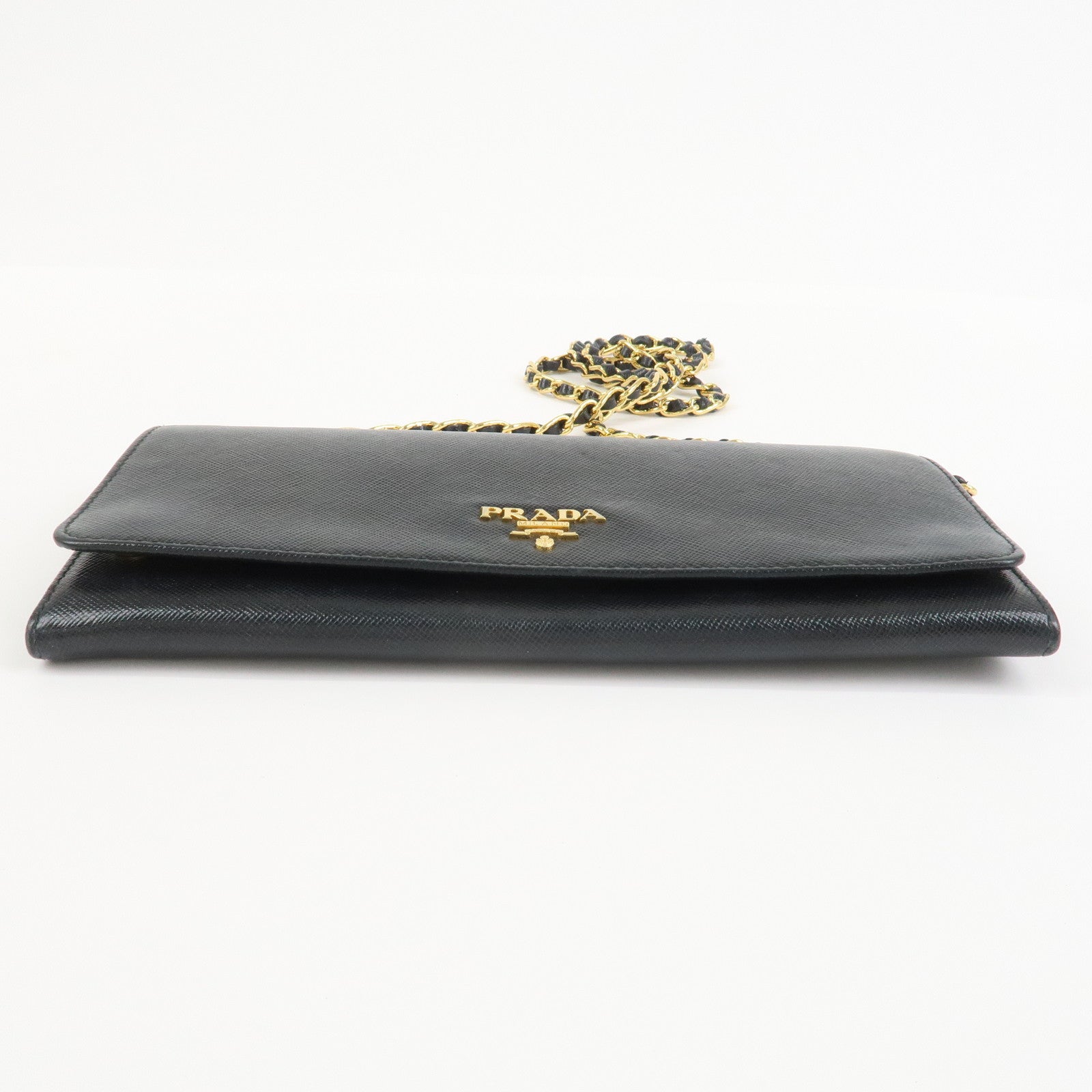PRADA Saffiano Leather Chain Wallet WOC Black 1M1290