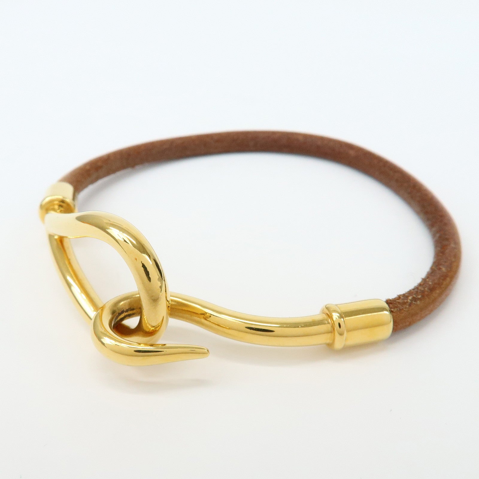 HERMES Jumbo Choker Leather Metal Bracelet Brown Gold
