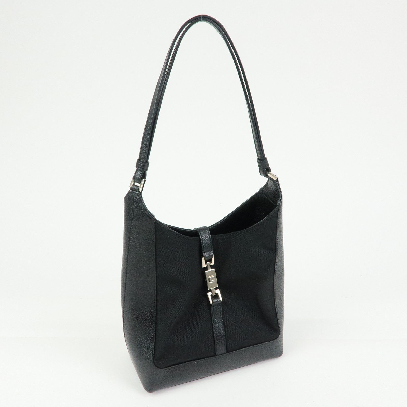GUCCI Jackie Nylon Leather Shoulder Bag Hand Bag Black 001・3876
