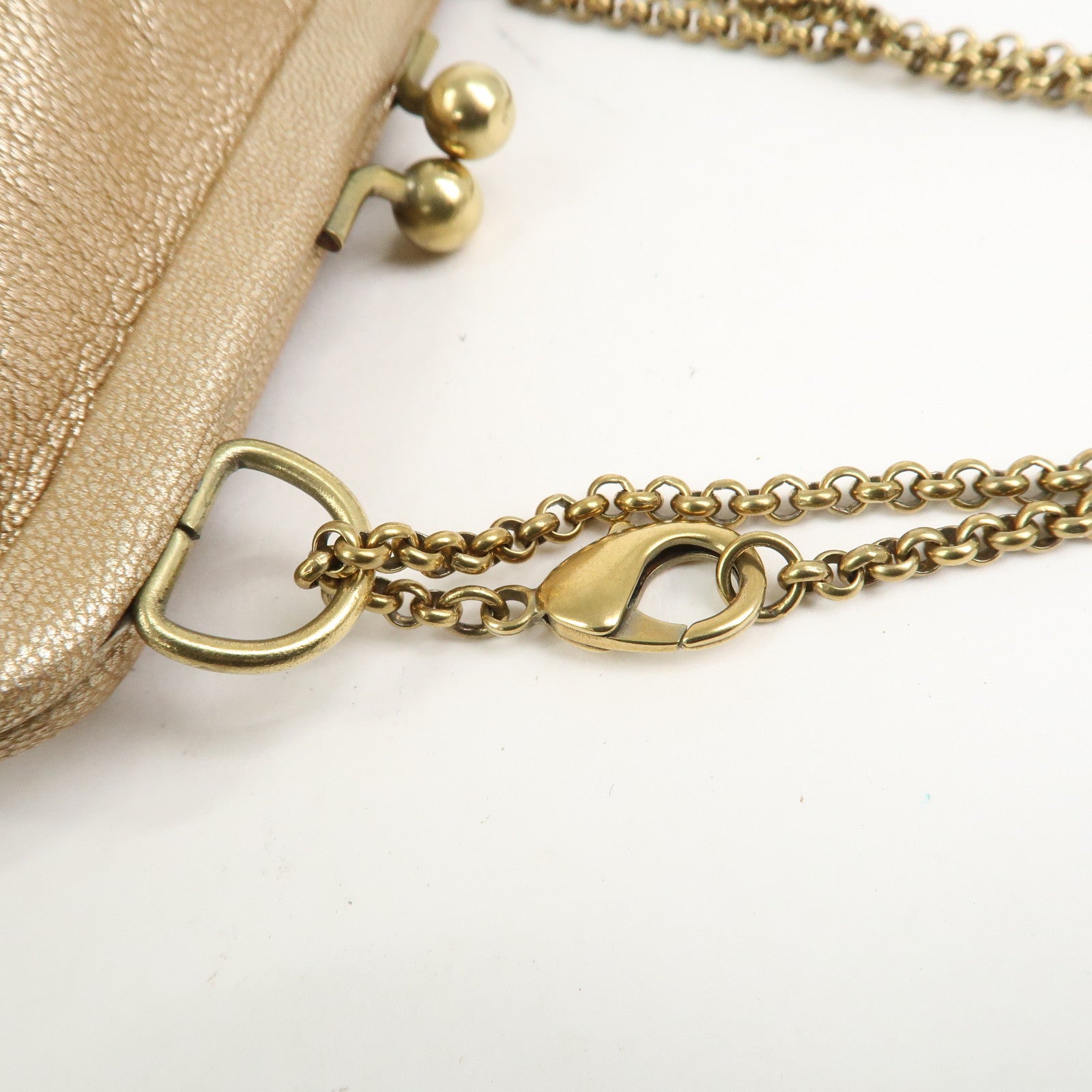 Ferragamo Leather Turtle Motif Chain Hand Bag Metallic Pink Beige