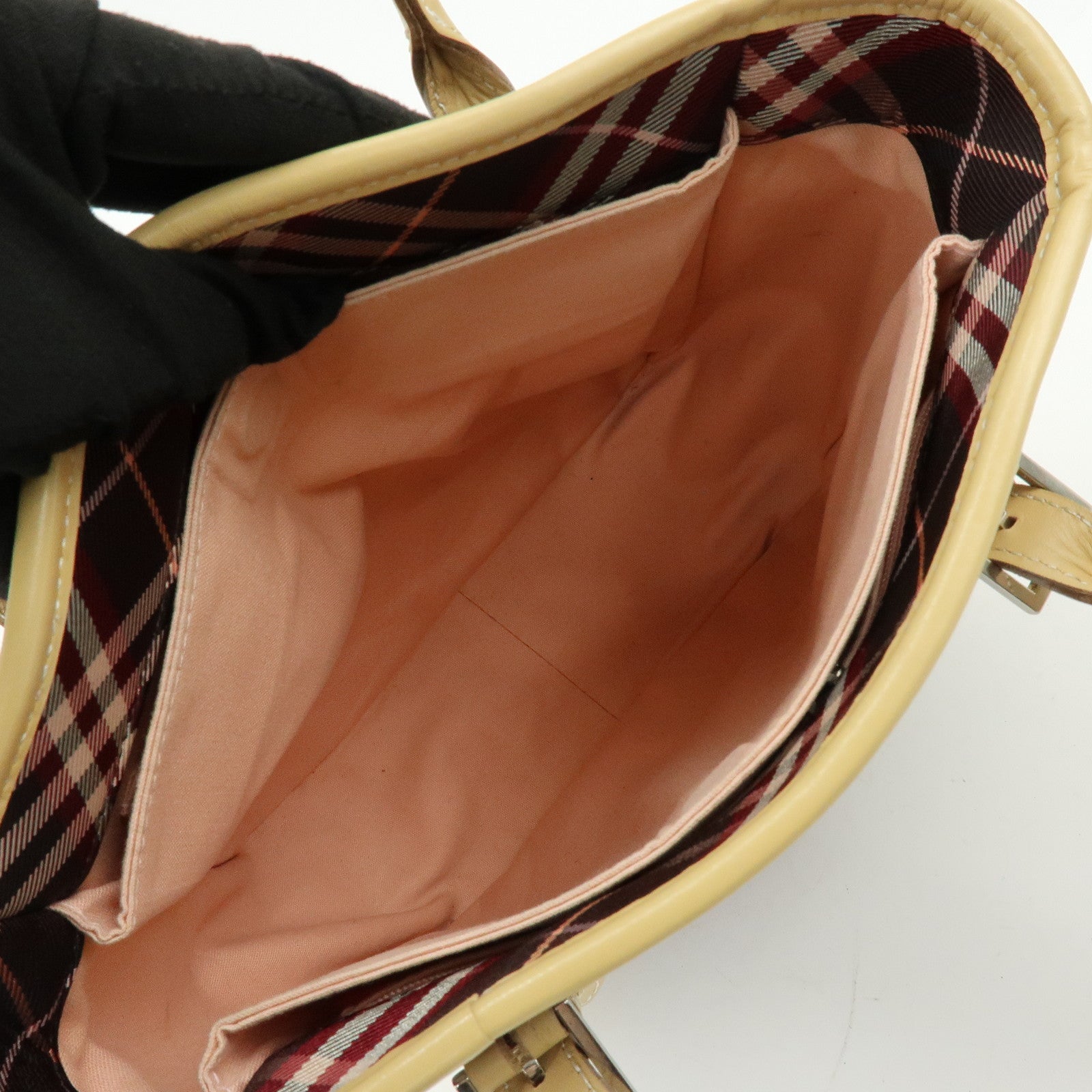BURBERRY Blue Label Canvas Leather Tote Bag Sholuder Bag Brown Pink