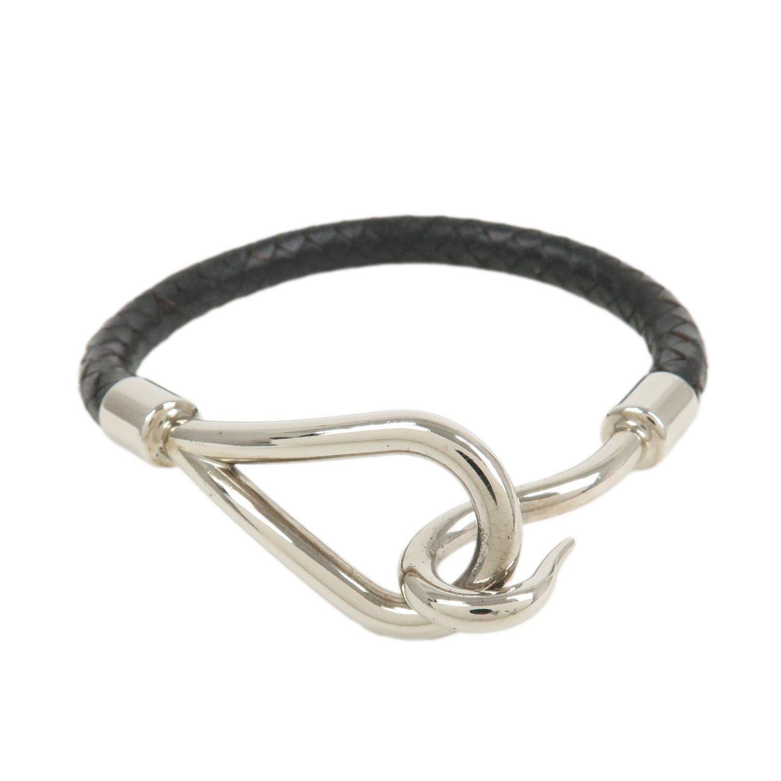 HERMES Jumbo Leather Metal Choker Bracelet Black