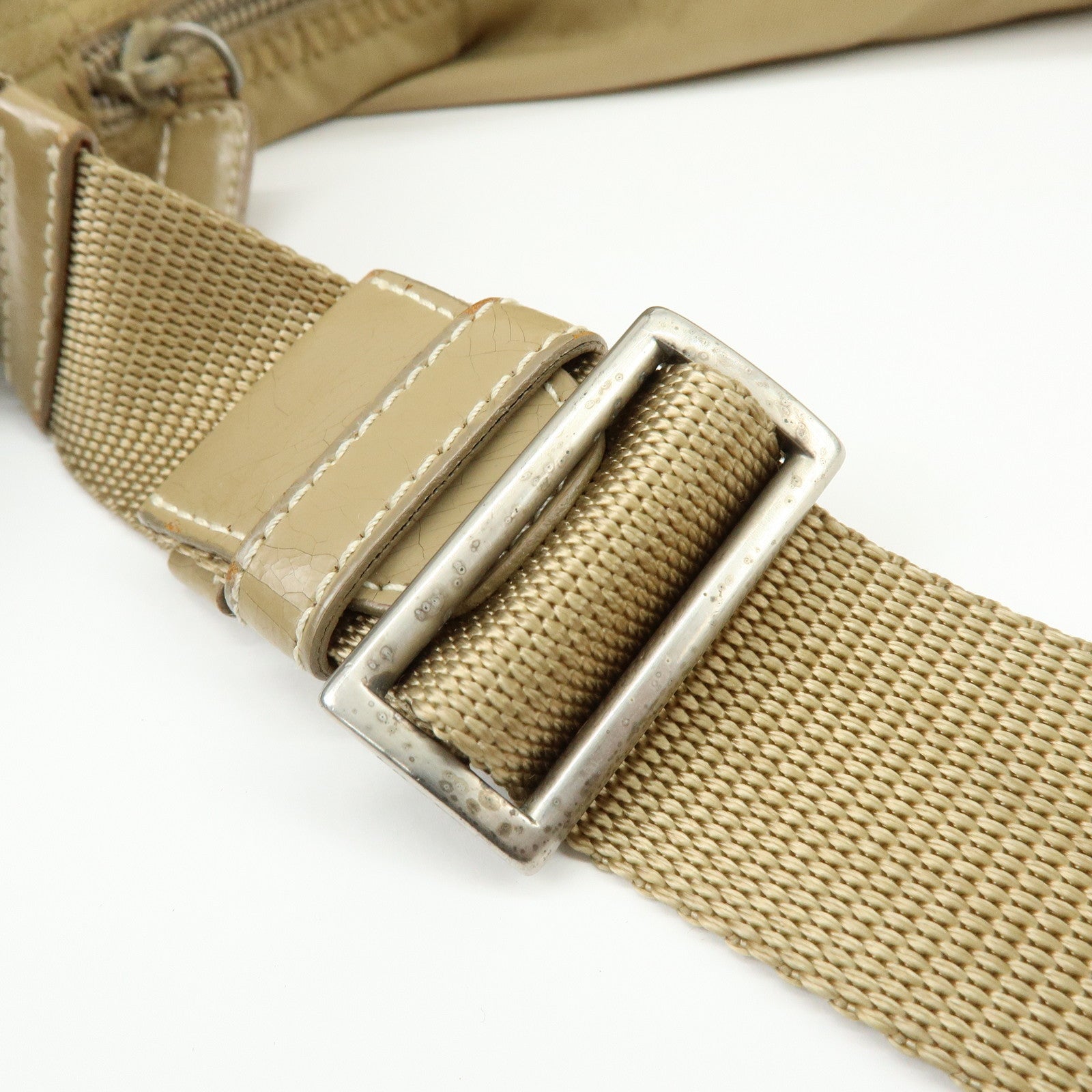 PRADA Triangle Logo Nylon Leather Shoulder Bag Hand Bag Beige