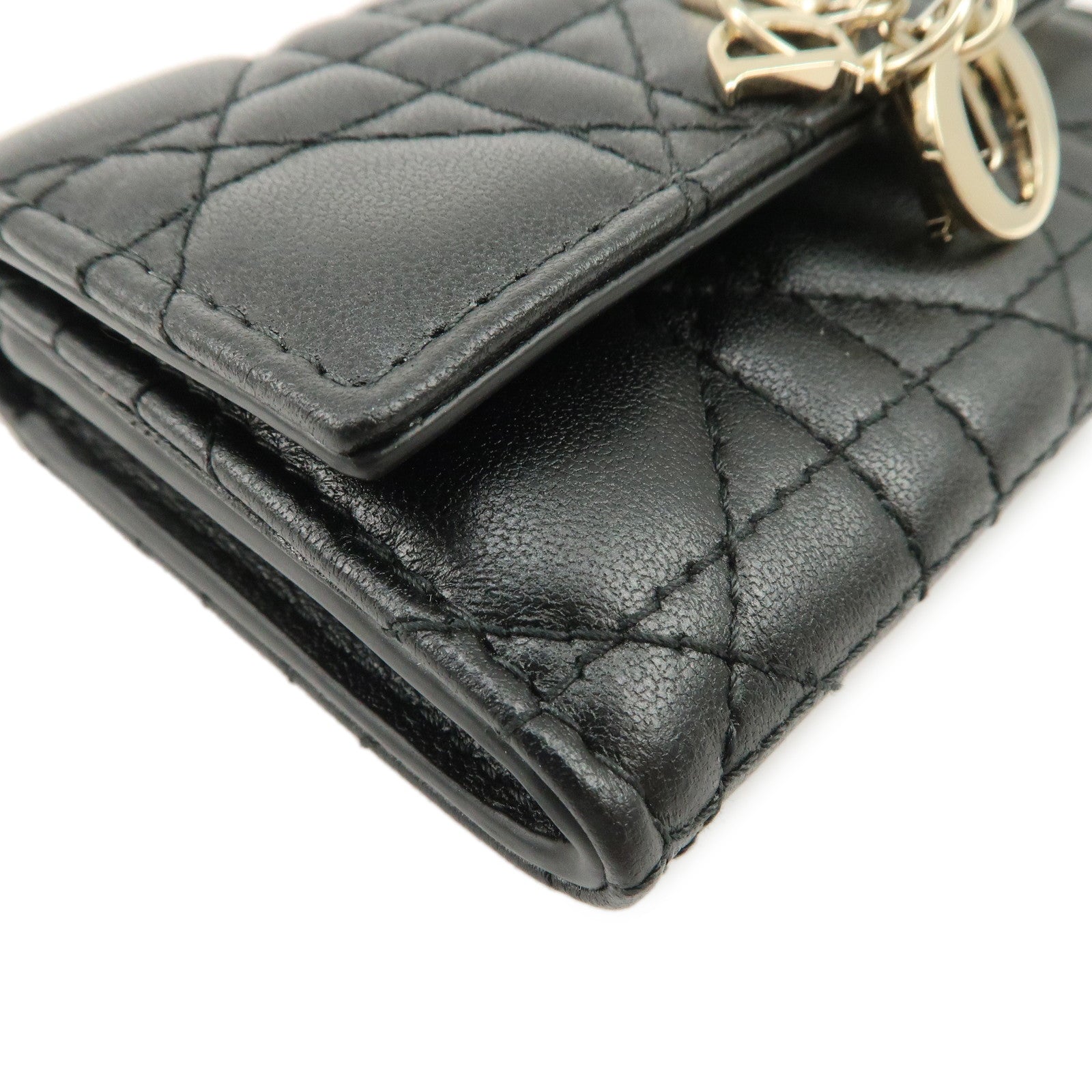 Christian Dior Cannage Leather Compact Wallet Black