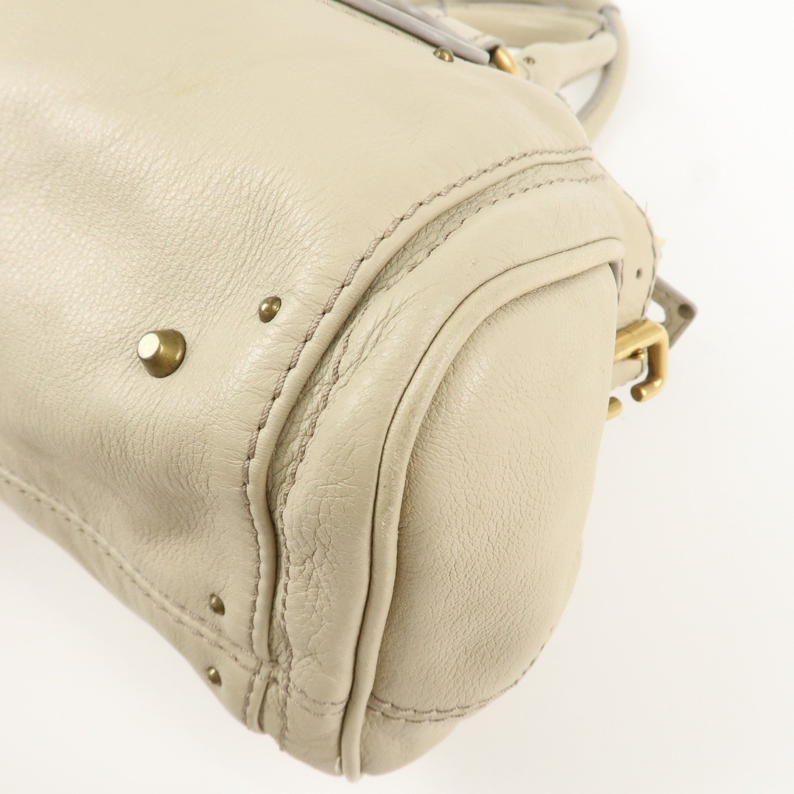 Chloe Paddington Leather Medium Hand Bag Shoulder Bag Beige Used