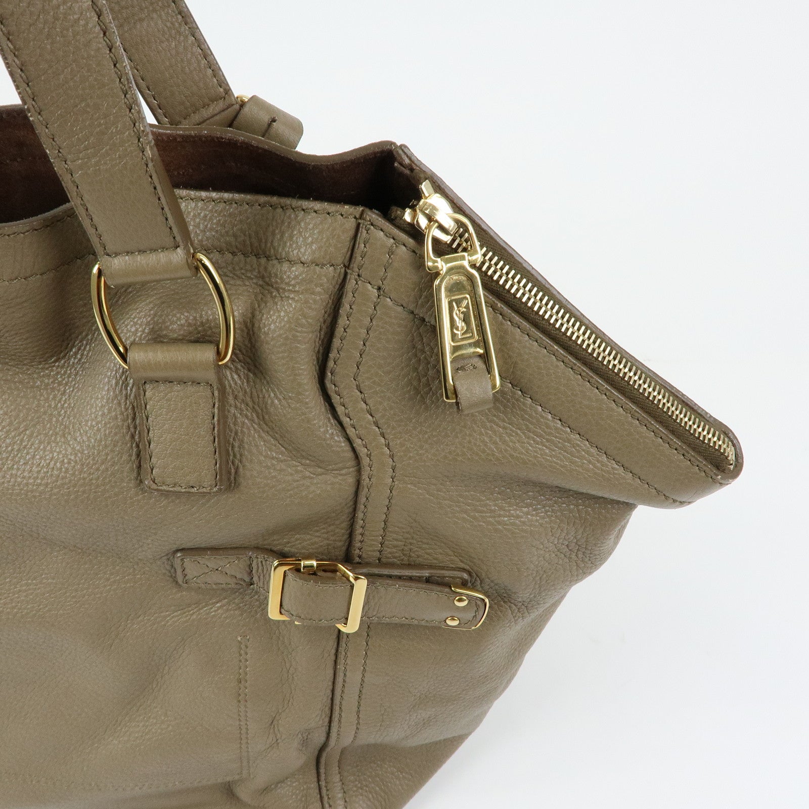SAINT LAURENT PARIS Y Line Leather Tote Shoulder Bag Brown 257427