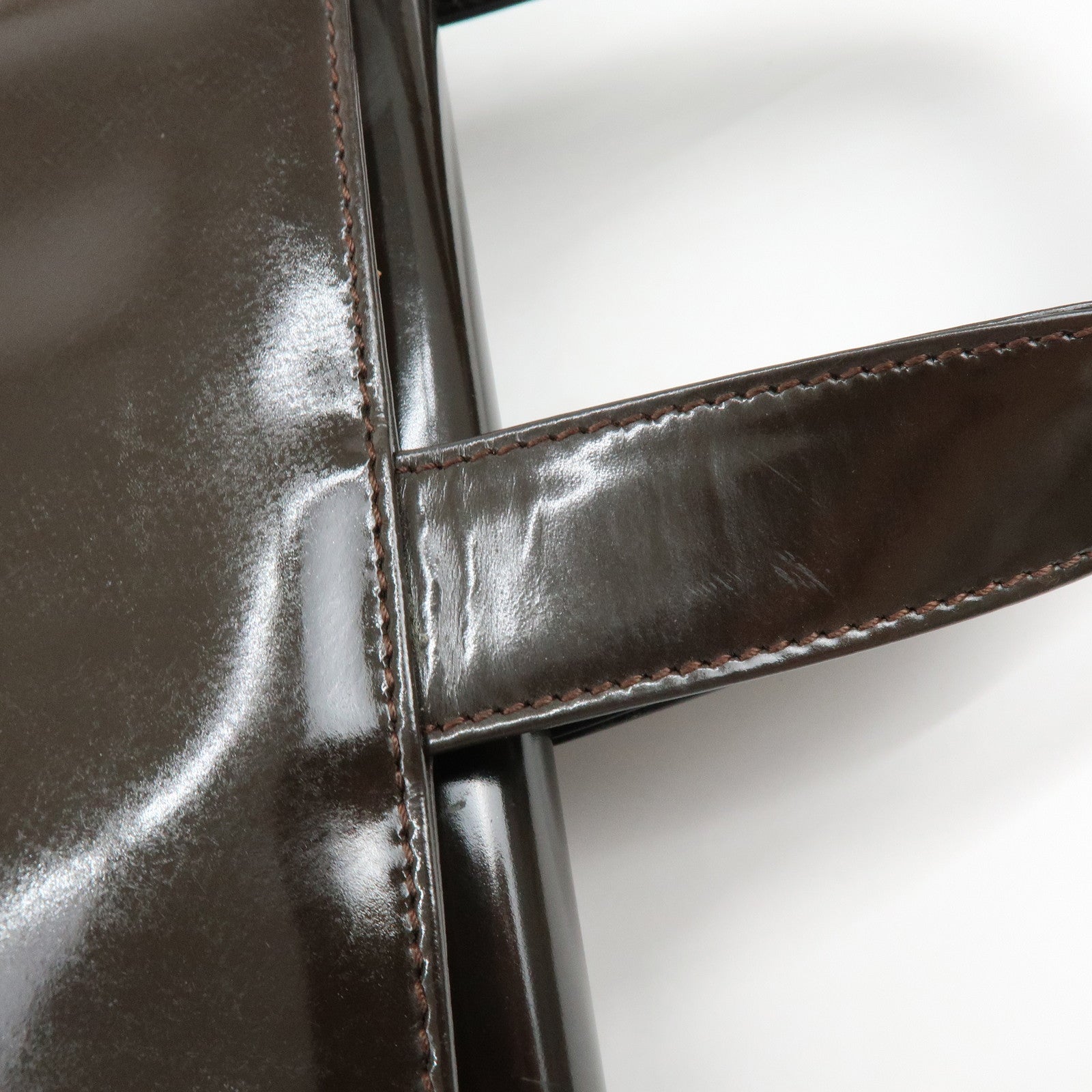 GUCCI Interlocking G Patent Leather 2Way Bag Dark Brown 000・2058