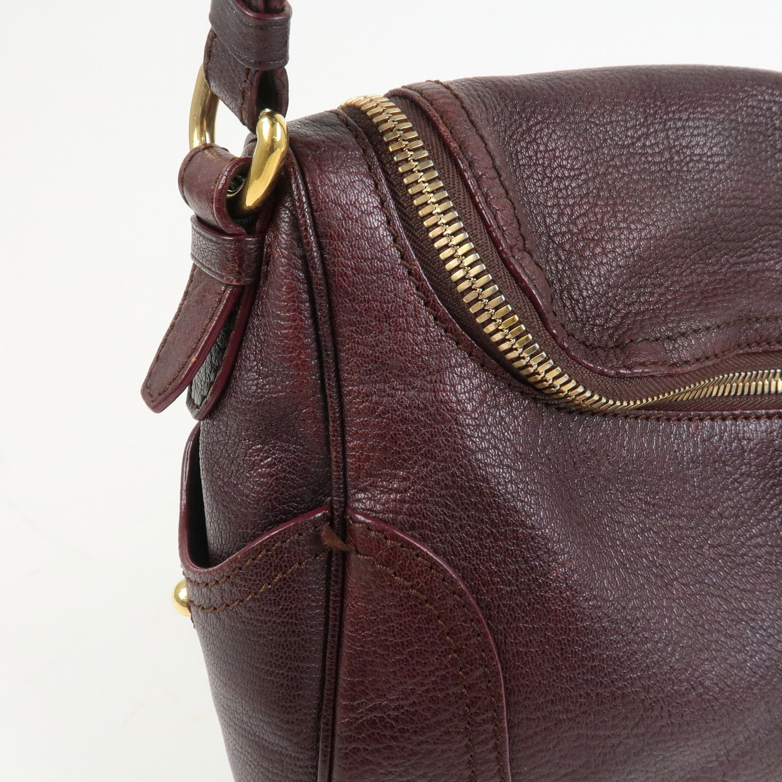 CELINE Macadam Leather Wood Shoulder Bag Hand Bag Brown