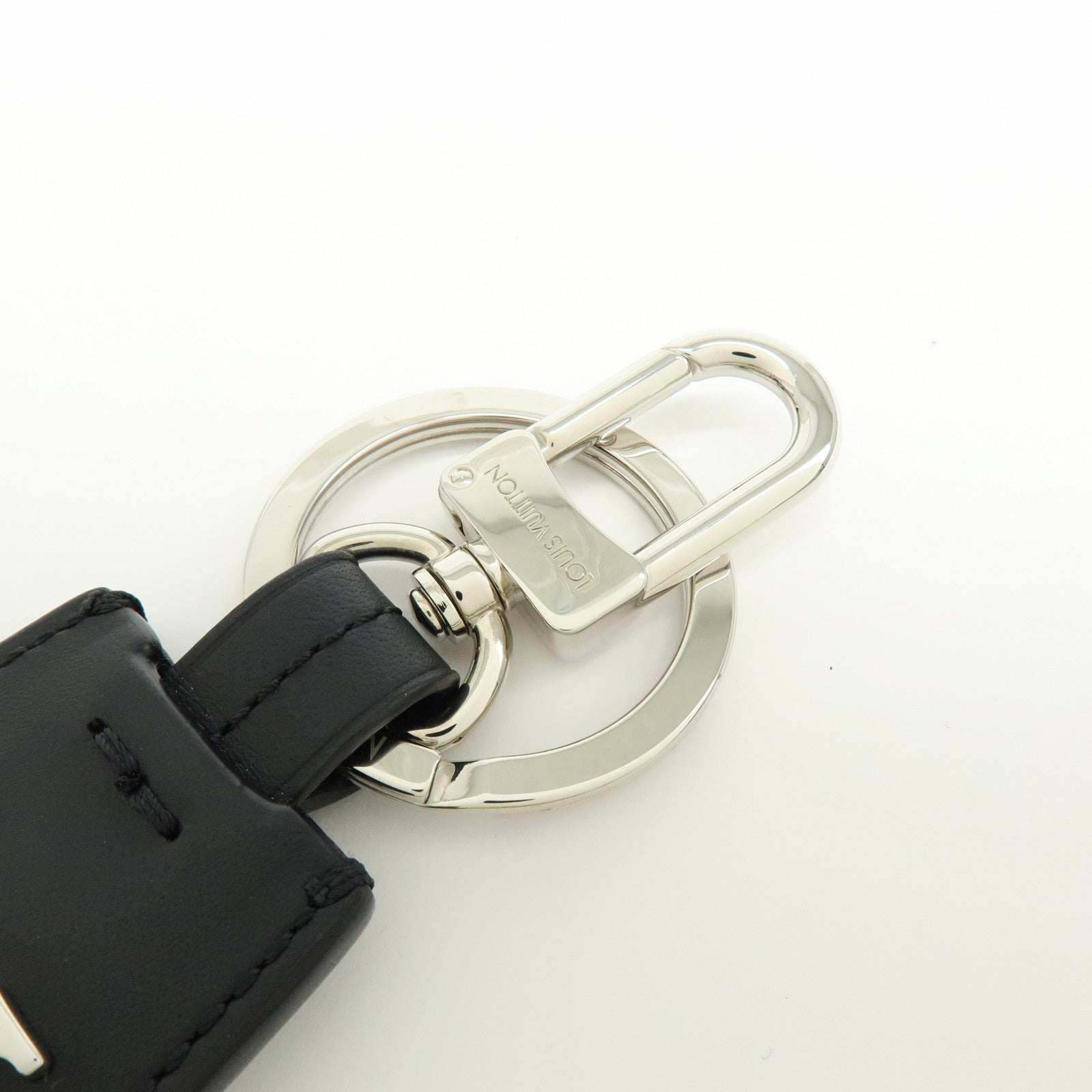 Louis Vuitton Leather Bag Charm Key Chain Black Silver M68020