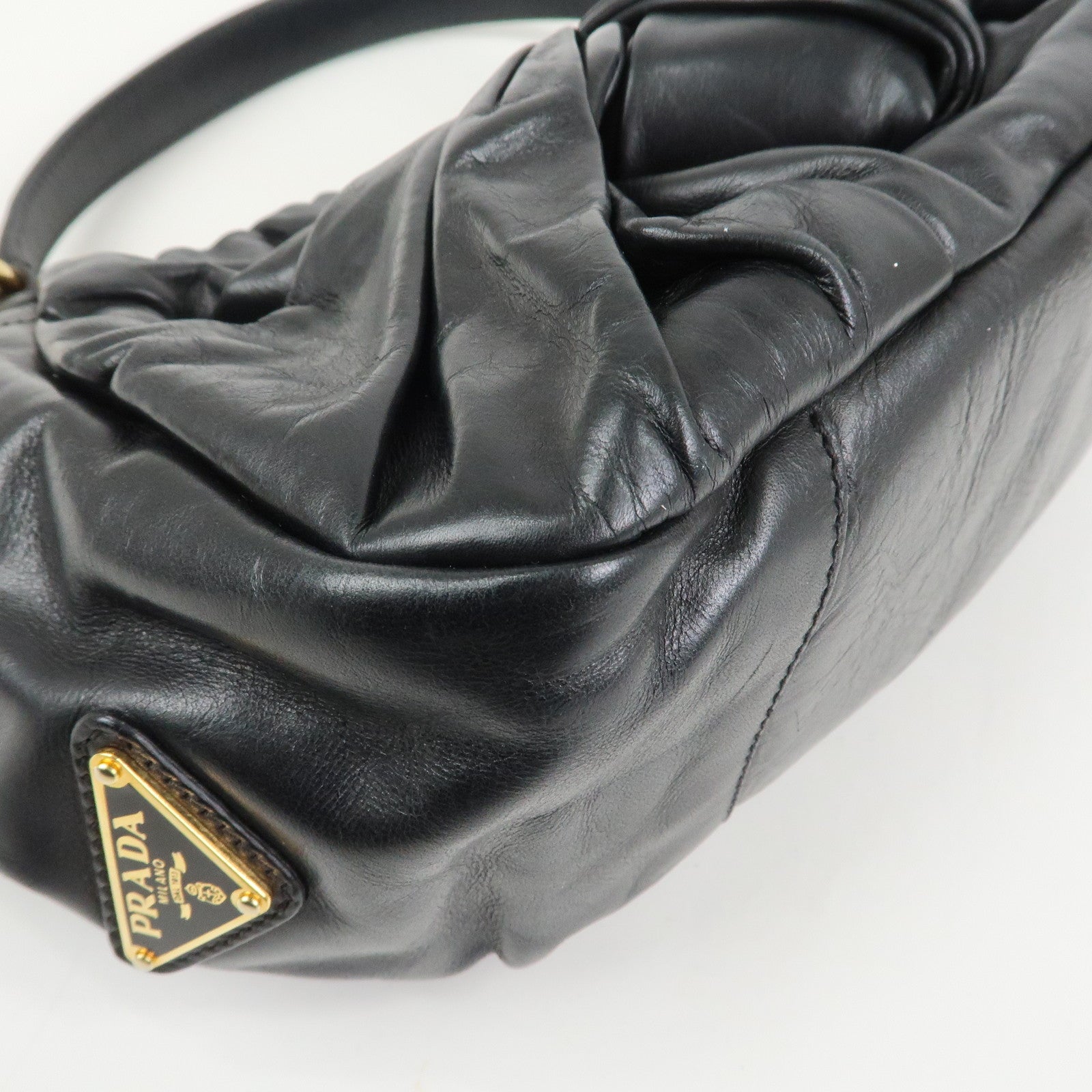 PRADA Triangle Logo Leather 2Way Bag Hand Bag Black BN1642
