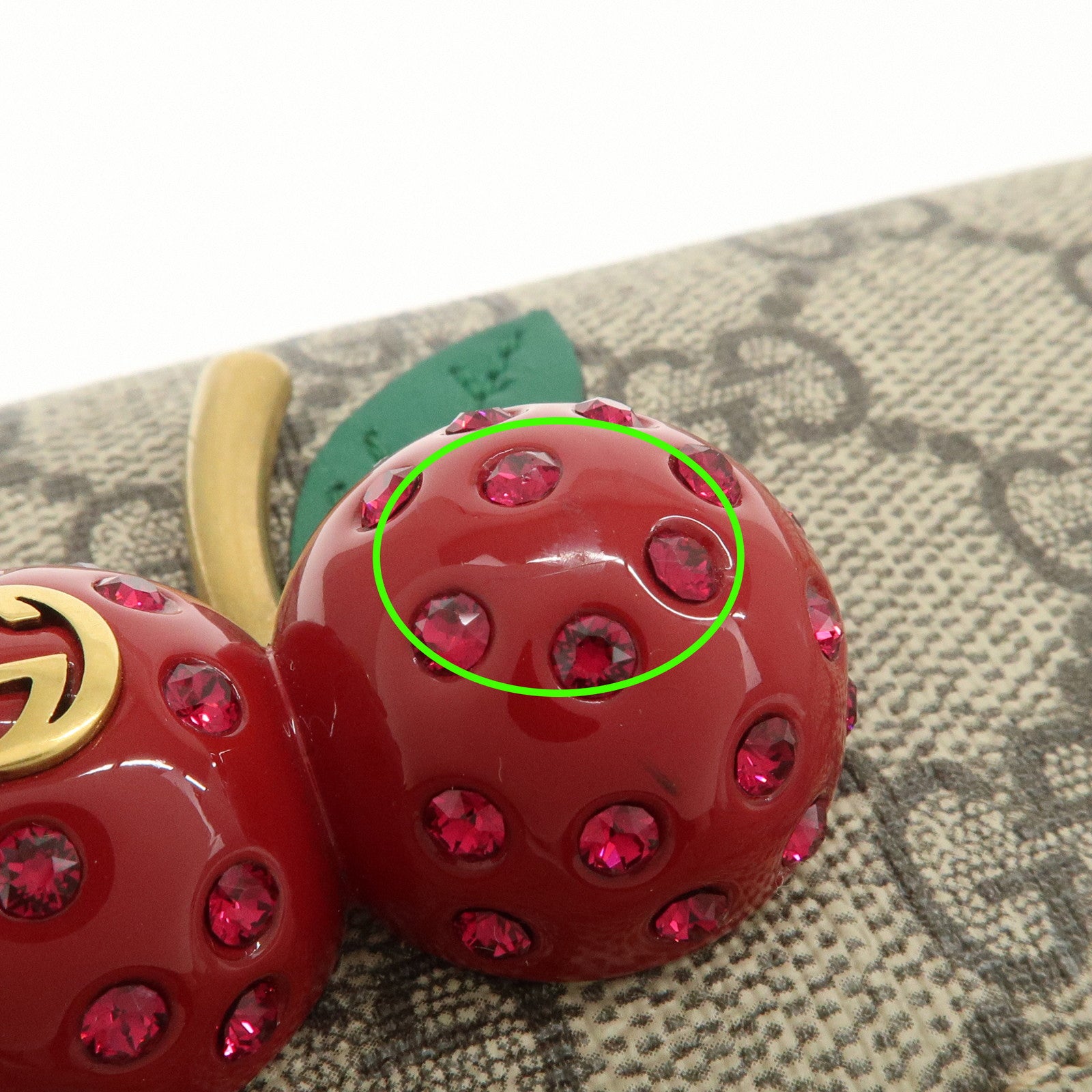 GUCCI GG Supreme Leather Cherry Chain Shoulder Bag Beige Red 481291