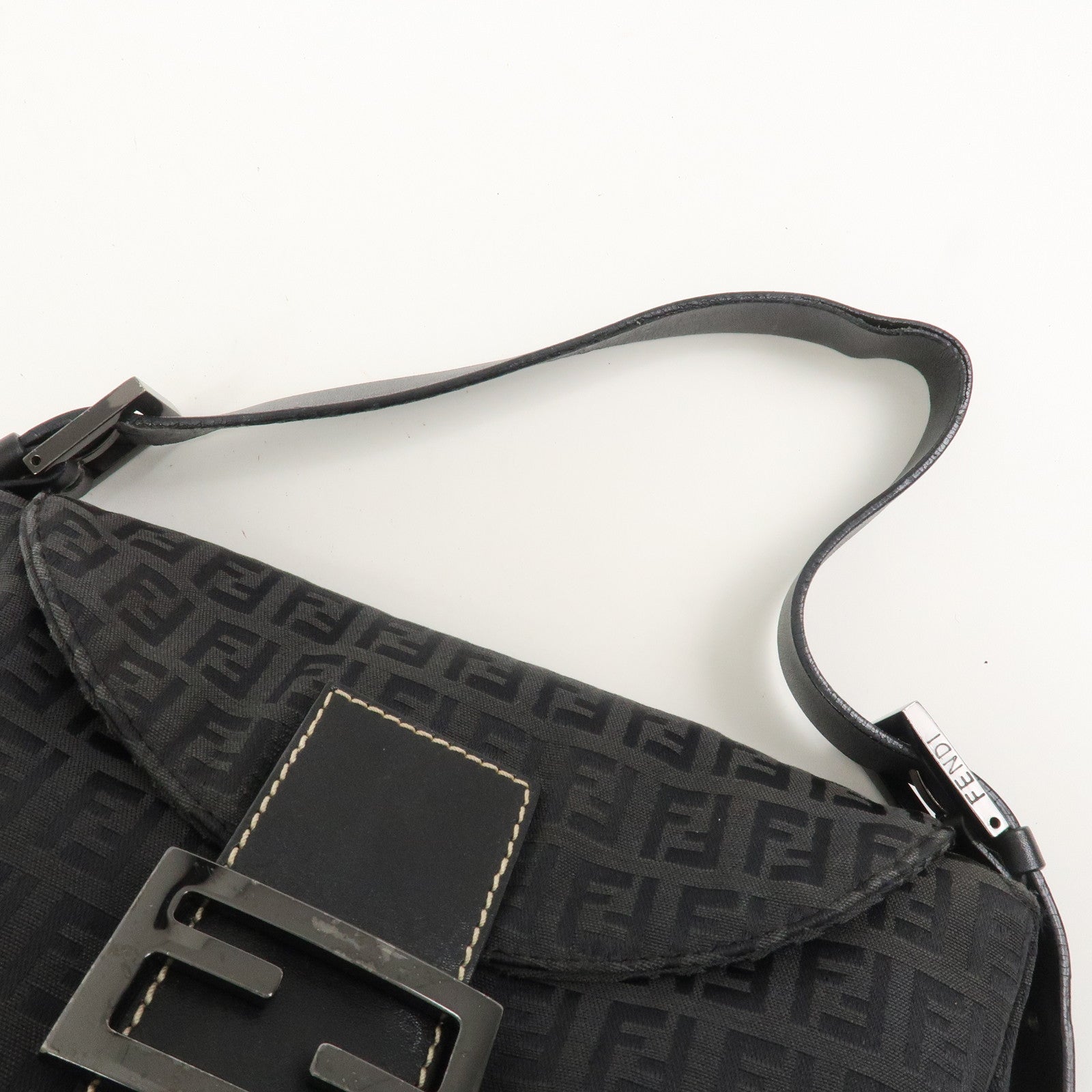 FENDI Mamma Baguette Zucchino Canvas Leather Shoulder Bag 8BR004