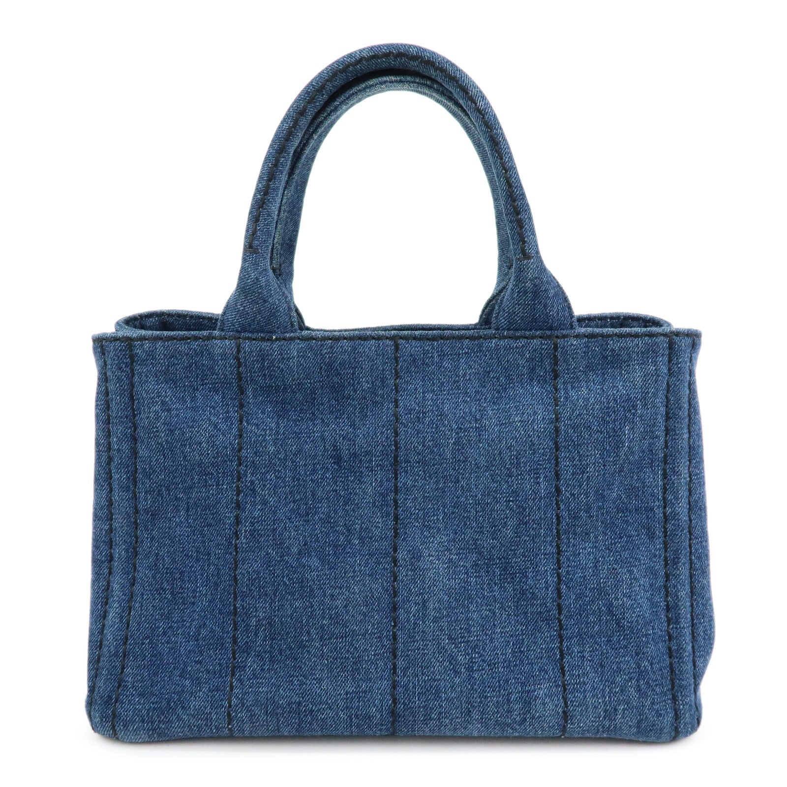 PRADA Canapa Mini Triangle Logo Denim 2Way Hand Bag Blue 1BG439