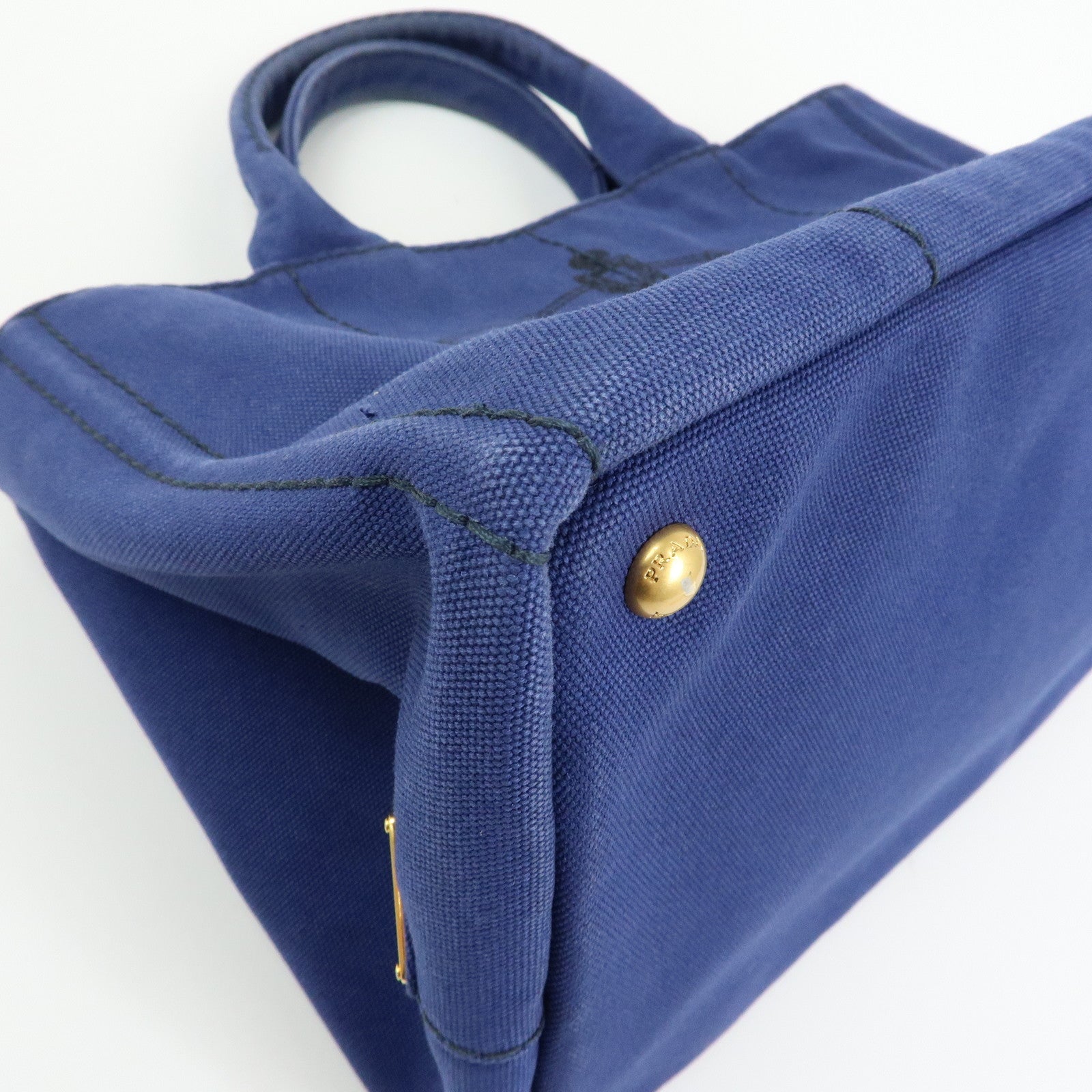 PRADA Triangle Logo Canapa 2Way Tote Bag Hand Bag Blue BN2642