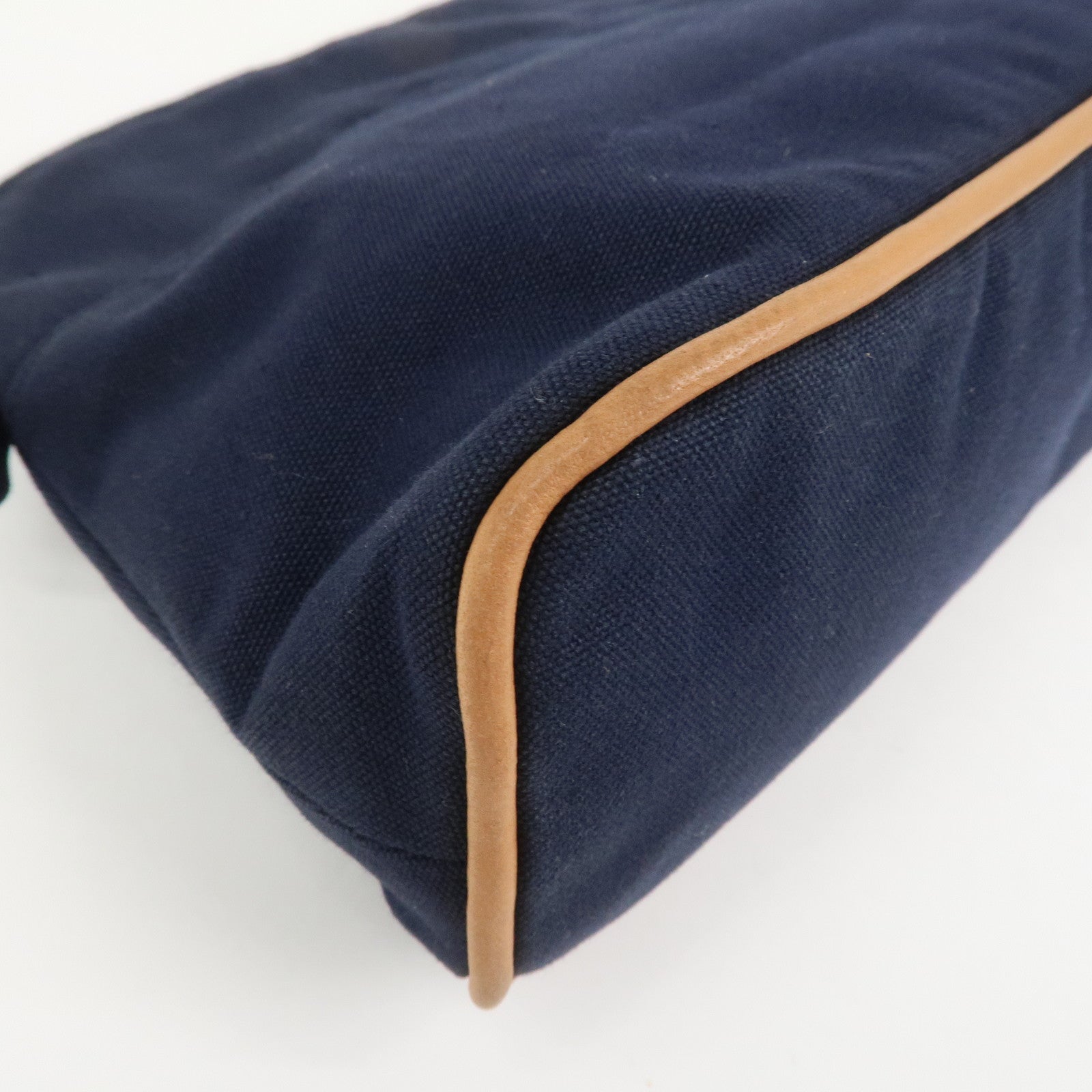 HERMES Canvas Leather Bolide Pouch MM Cosmetic Pouch Navy