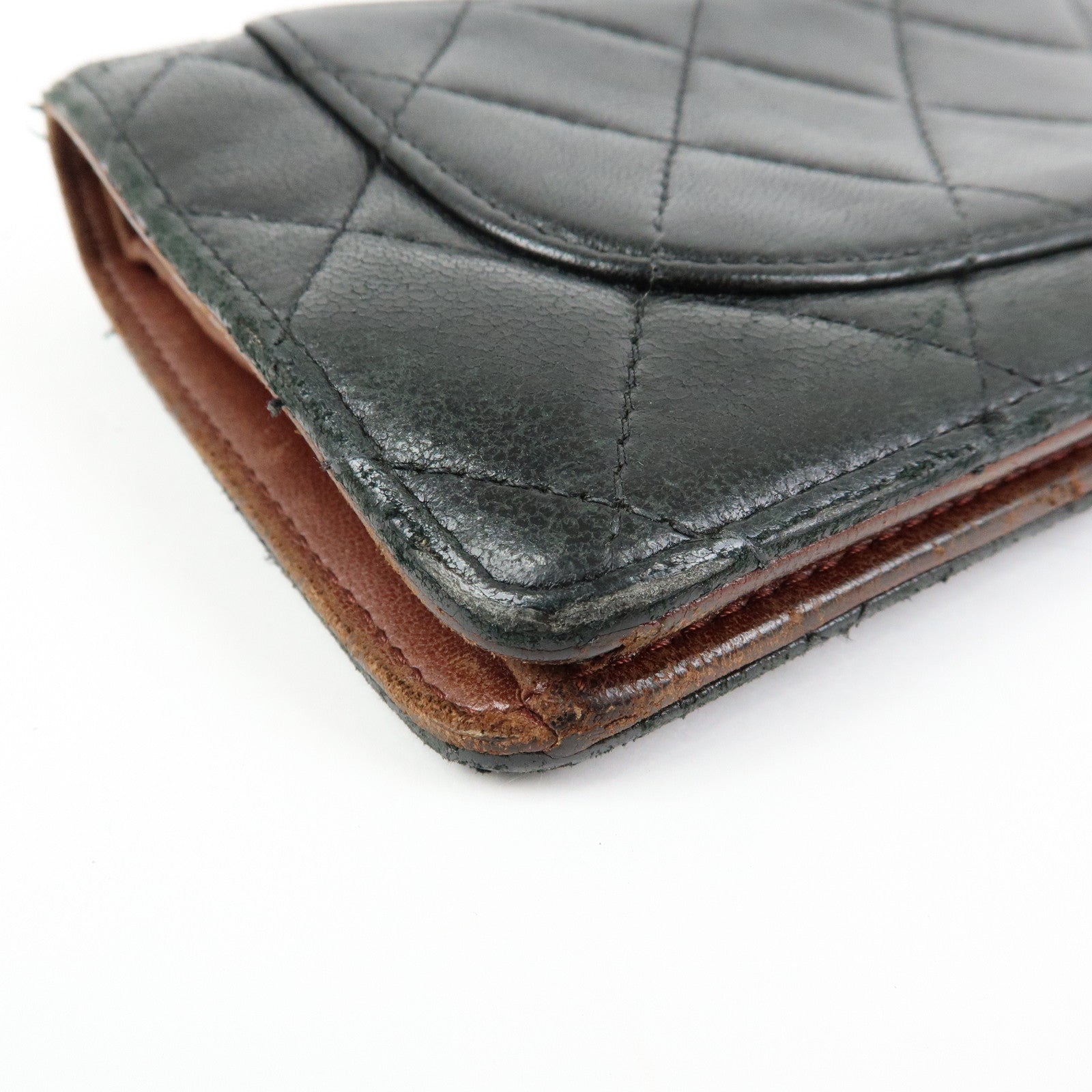 CHANEL Matelasse COCO Mark Lamb Skin Long Wallet Black